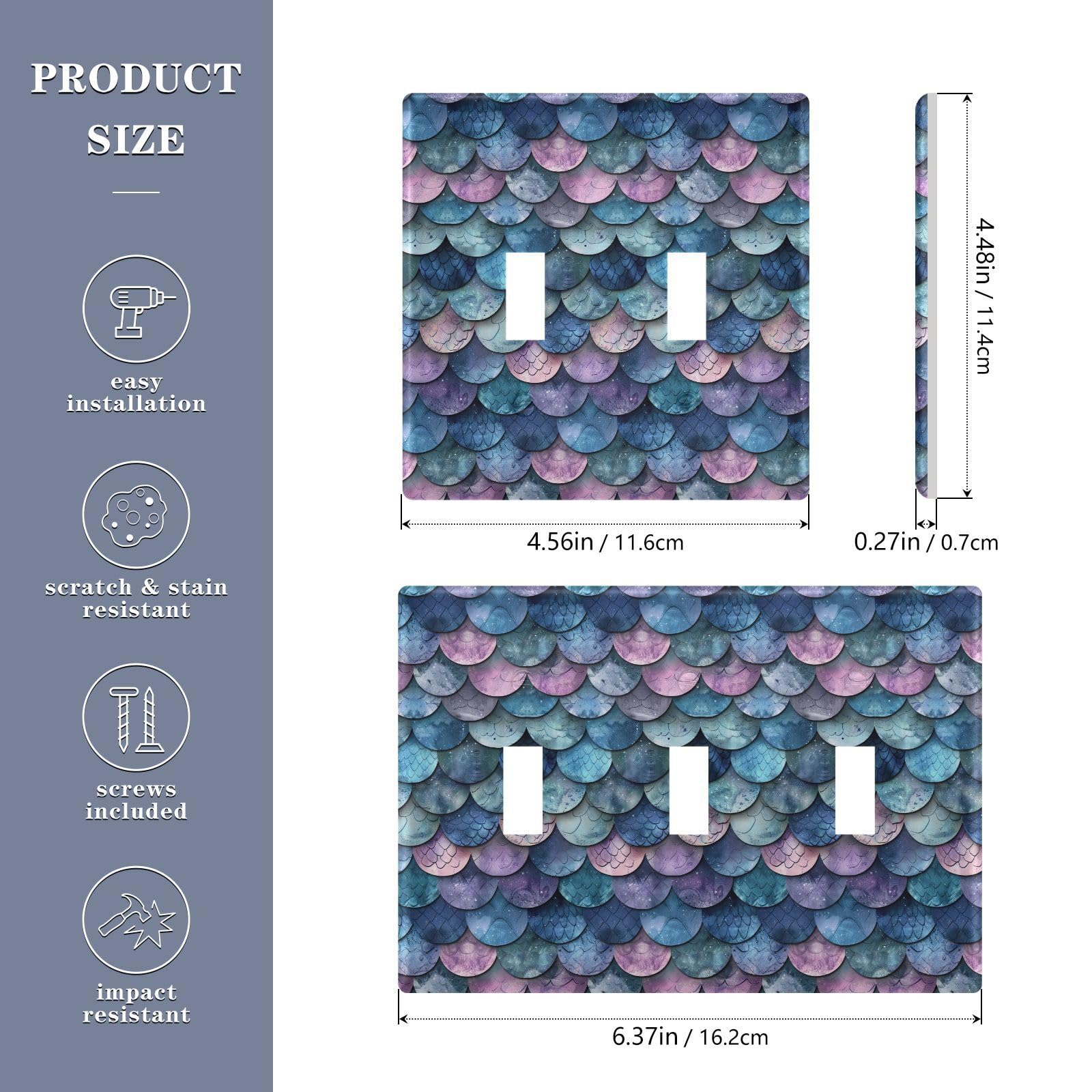 UMIRIKO Blue Purple Mermaid Scale Light Switch Cover Plate Covers Decorative Double Toggle Home Decor 202b3367