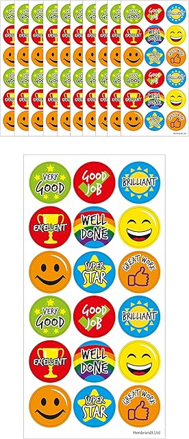 Henbrandt Large Teachers Well Done Stickers 180 Boys Girls School Reward Good Job Great Work Very Good Classroom Resource