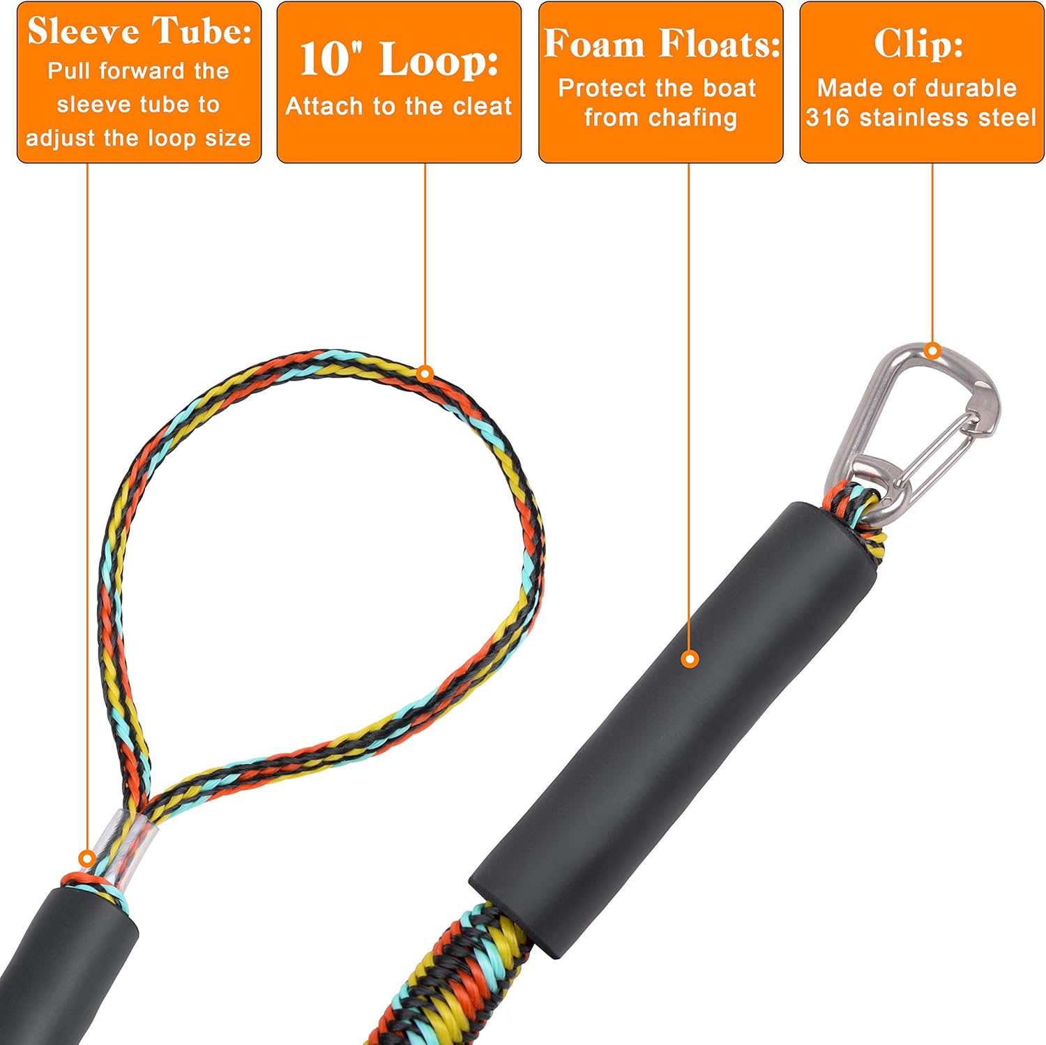 Bungee Docking Lines Stretchable with Foam Float for Boat Shock Absorb Docking Boat Rope Tie Mooring Rope Boat Accessories 4FT 5FT 6FT : Sports & Outdoors