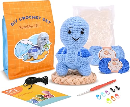 XuanMei GR Kit de ganchillo para principiantes con tutoriales en video paso a paso para adultos, niños, adolescentes, animales amigurumi, tortugas