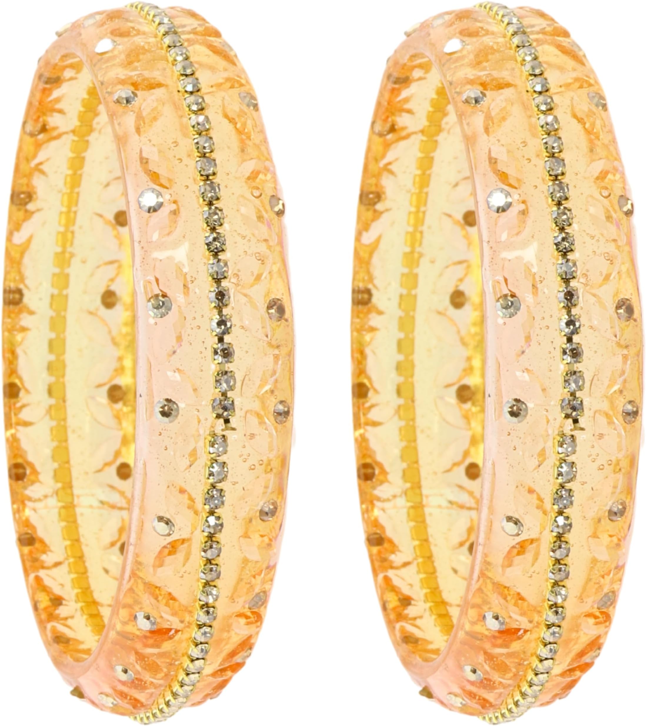 - Designer Glass Bangles Set with Zirconia Diamond Stone & Crystals For Women & Girls | Stylish Glass Kada | Fancy Chudi Set | Traditional Women's Bangles Bracelet | Fashion Jewellery- Set of 2