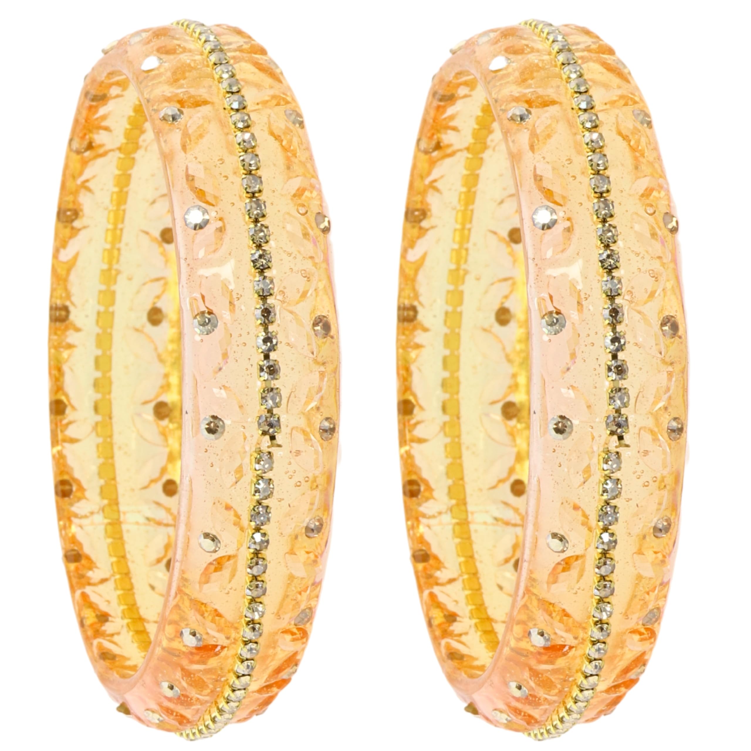- Designer Glass Bangles Set with Zirconia Diamond Stone & Crystals For Women & Girls | Stylish Glass Kada | Fancy Chudi Set | Traditional Women's Bangles Bracelet | Fashion Jewellery- Set of 2