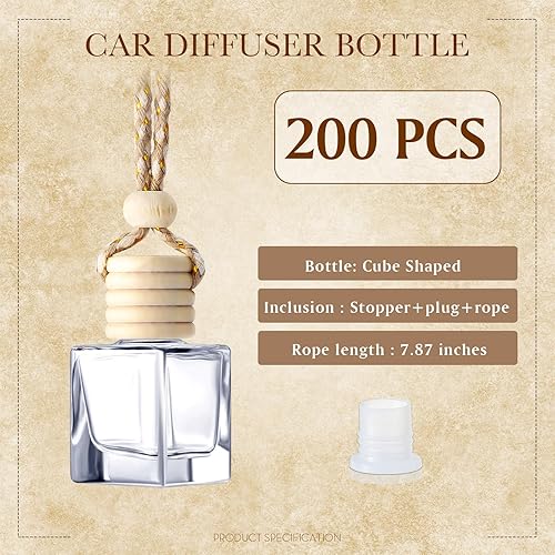 Miniatura 3 de BBTO 200 botellas difusoras colgantes para automóvil, botellas de perfume de vidrio transparente vacías a granel, ambientador, colgante para aceites