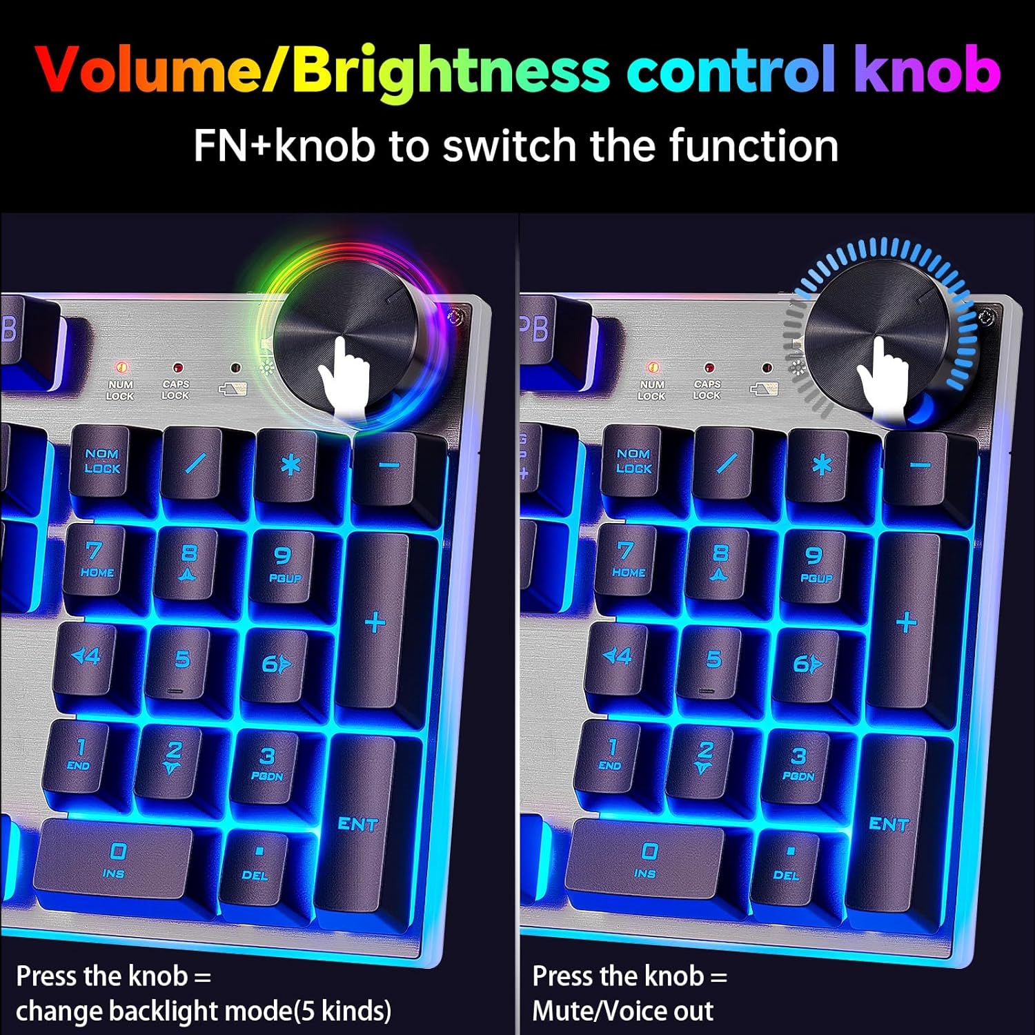 Wireless Gaming Keyboard with knob and Mouse Combo USB Dongle 2.4G Rechargeable 3000mAH Battery RGB Backlit Stainless Panel 4200DPI Side Button Mice for PC Laptop Compatible with Windows 8/9/10 MacOS