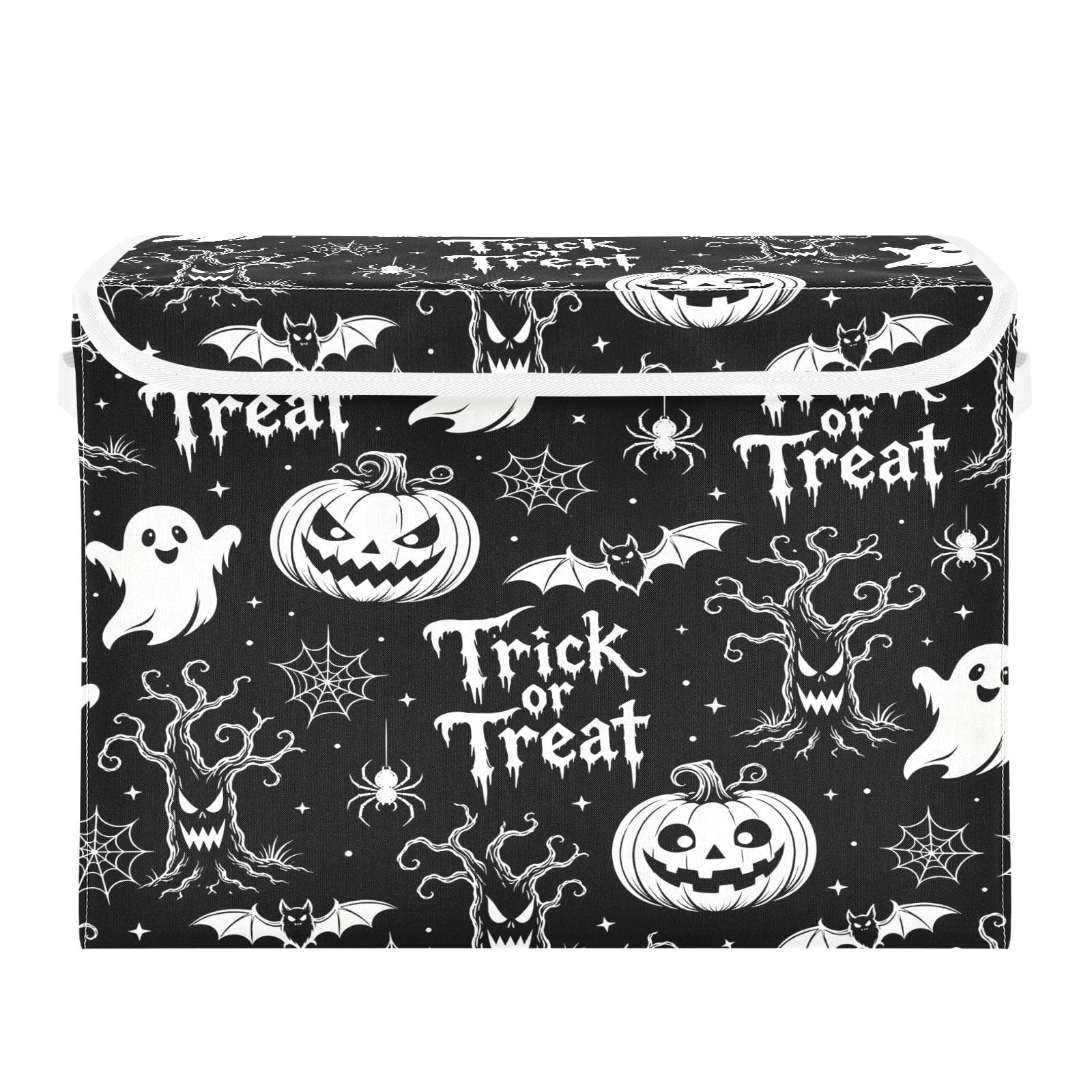 Ewusp Halloween Fabric Storage Bin with Lid, Decorative Foldable Storage Basket with Handles, Stackable Closet Shelf Organiser Box for Clothes, Books, Bedroom, Living Room