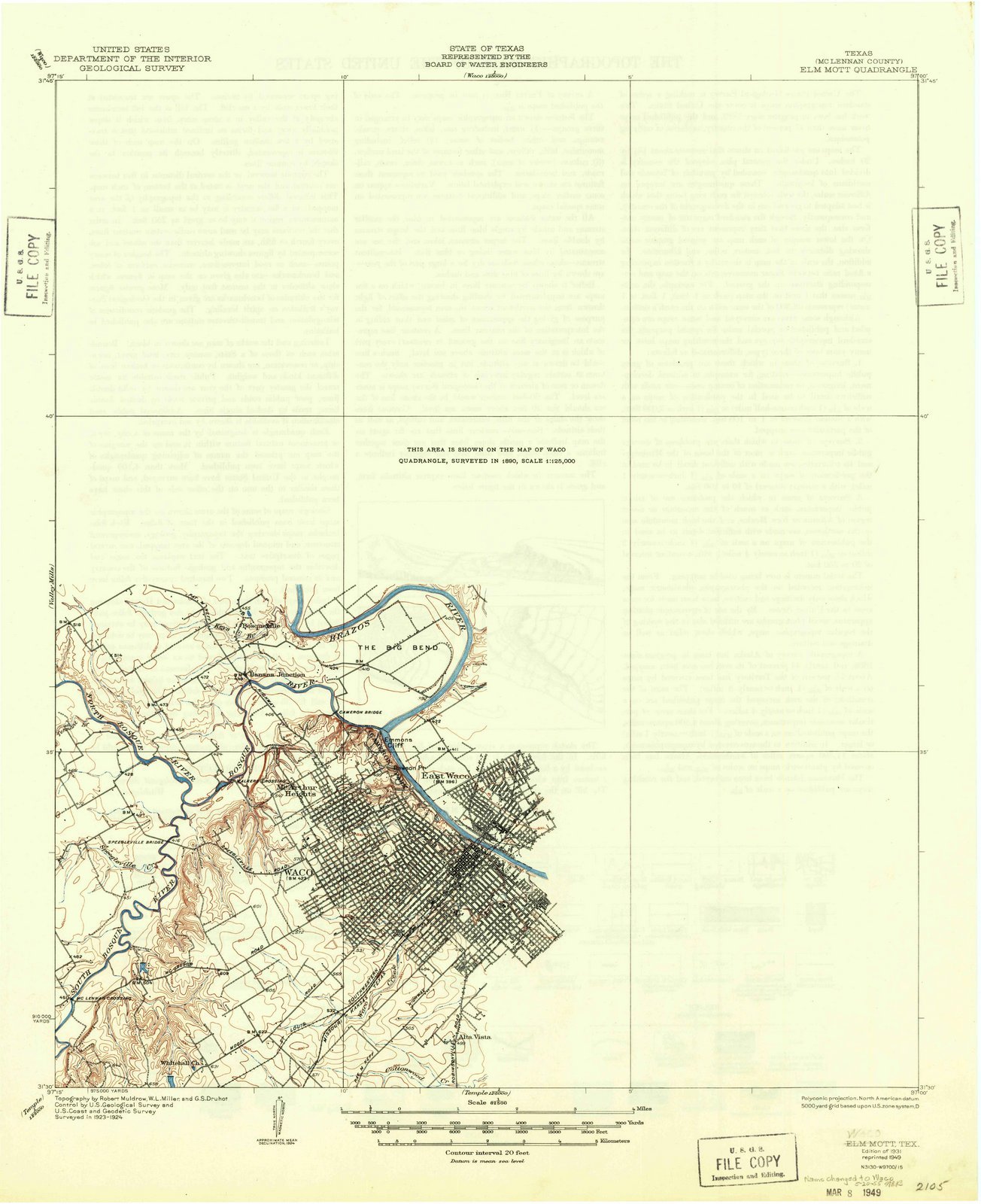 Historic Pictoric Elm Mott Texas Historic USGS Topographic Map Print, 1931, 1:62500, 15-Minute Quadrangle, Topo Wall Art Poster - 18in x 24in
