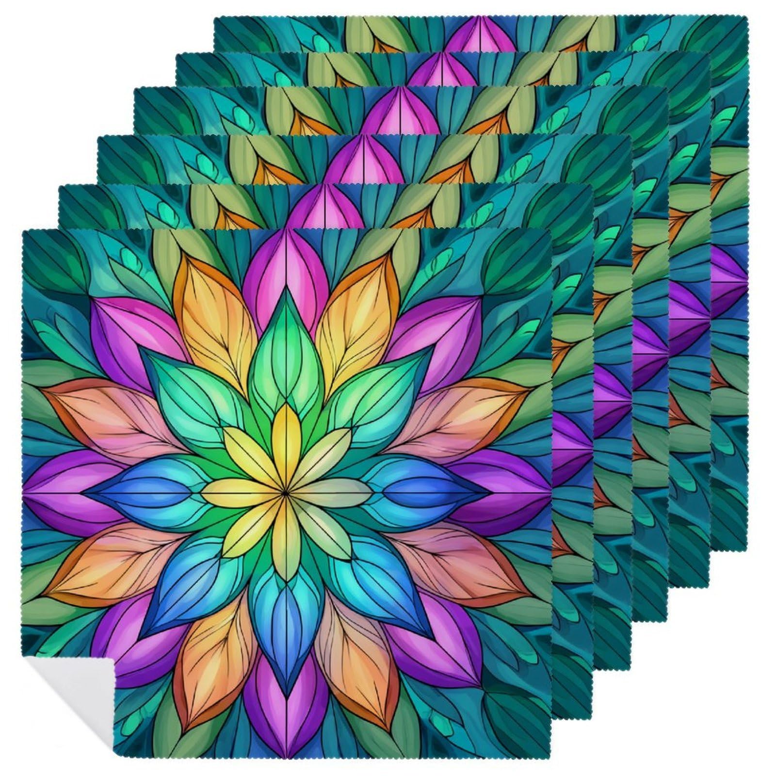 Mandala Colorful Floral Cloth Napkins Set of 6, Square Premium Reusable Washable Polyester Table Linen Napkin for Dinner Party