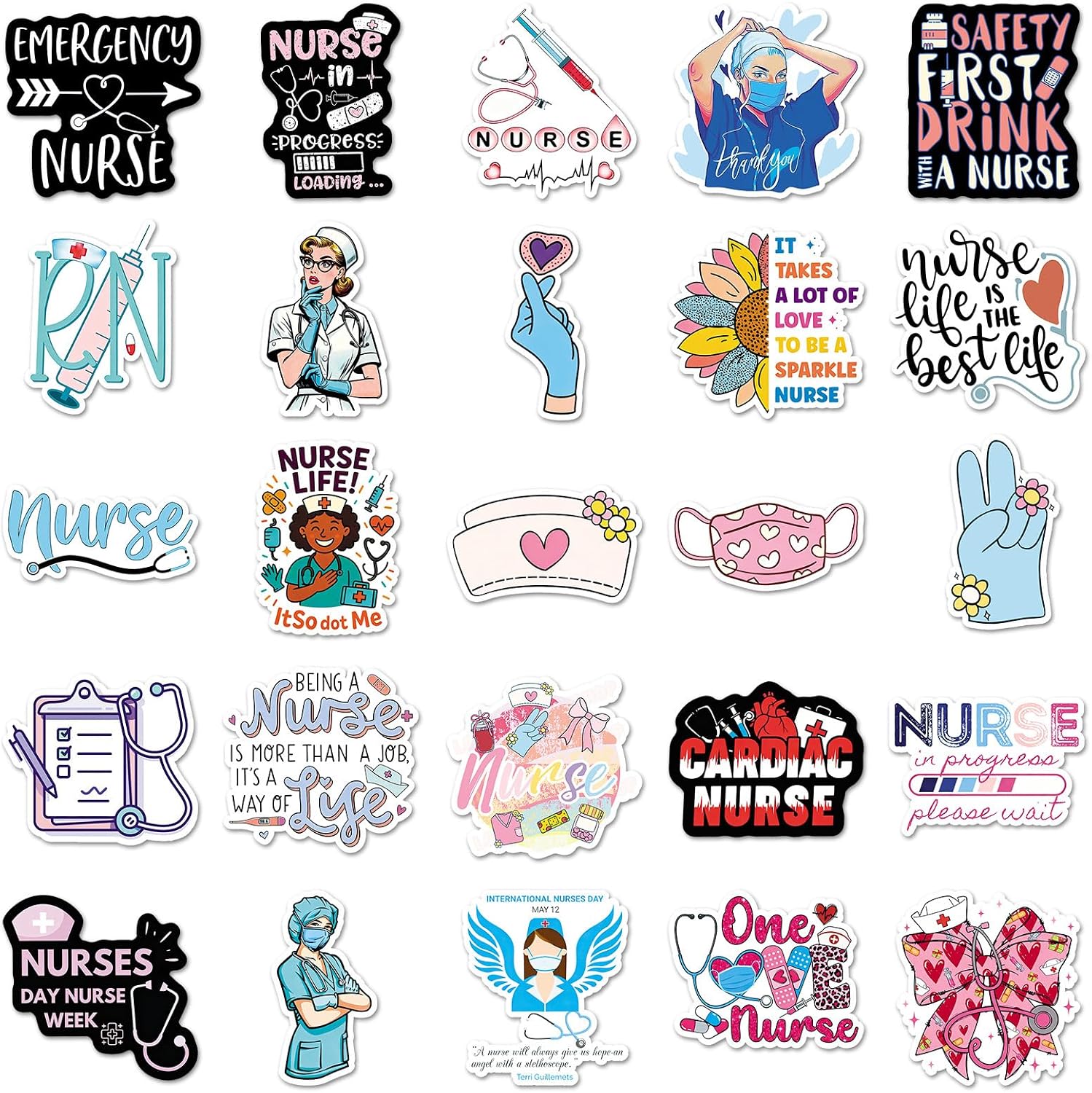 Nurse Stickers, 50PCS Vinyl Waterproof Funny Nurse Decals for Laptop Notebook Water Bottles Nurses Week Appreciation Gifts Bulk Nursing School White Angels Accessories(Colourful-D8) image 5