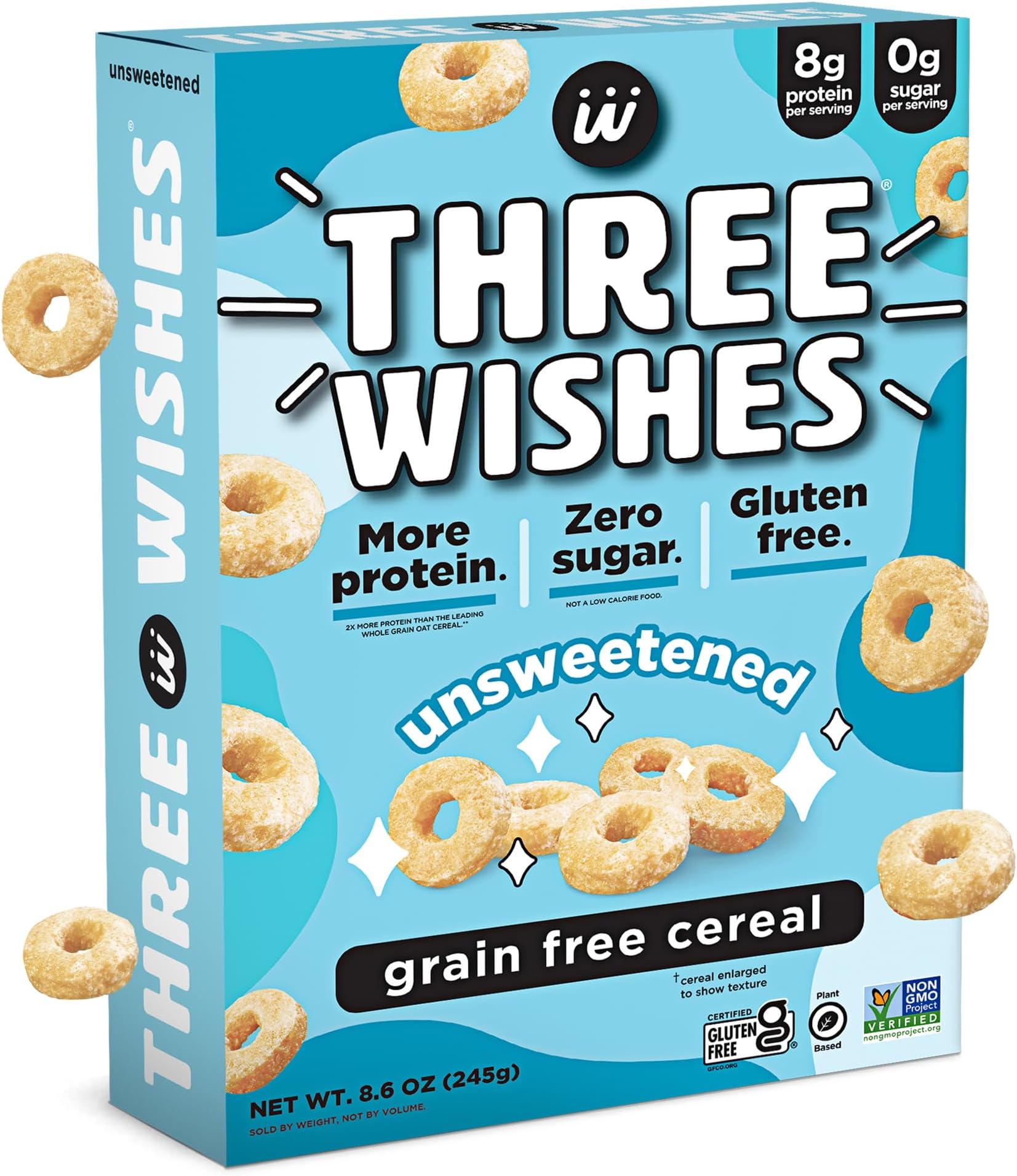 Plant-Based and Vegan Breakfast Cereal by Three Wishes - Unsweetened, 1 Pack - More Protein and Less Sugar Snack - Gluten-Free, Grain-Free - Non-GMO