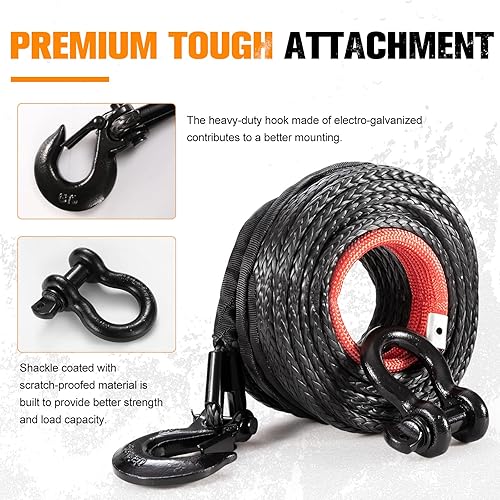 Miniatura 4 de BUNKER INDUST Cuerda de cabrestante sintética + grillete de anillo en D + gancho de cabrestante, kit de repuesto de cable de cabrestante de 100 pies