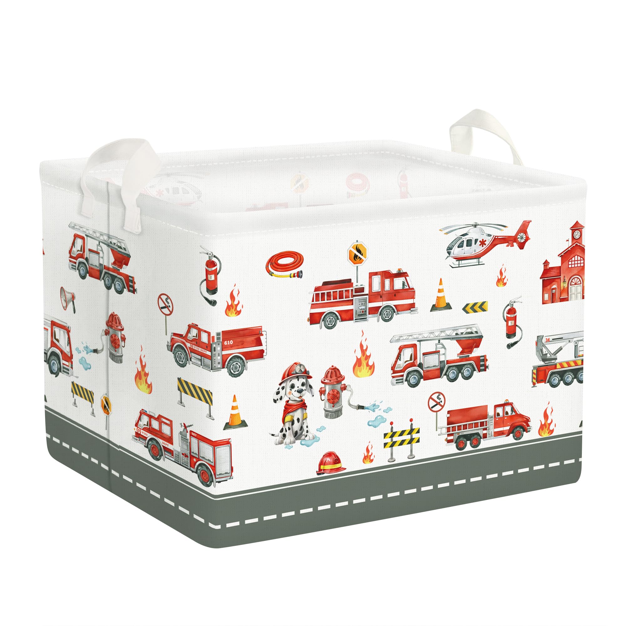 Clastyle Rectangle Large Red Fire Car Boy Gift Basket Collapsible Spotted Dog Engine Book Shelf Basket Toy Clothes Cube Storage Basket for Kids Room Nursery