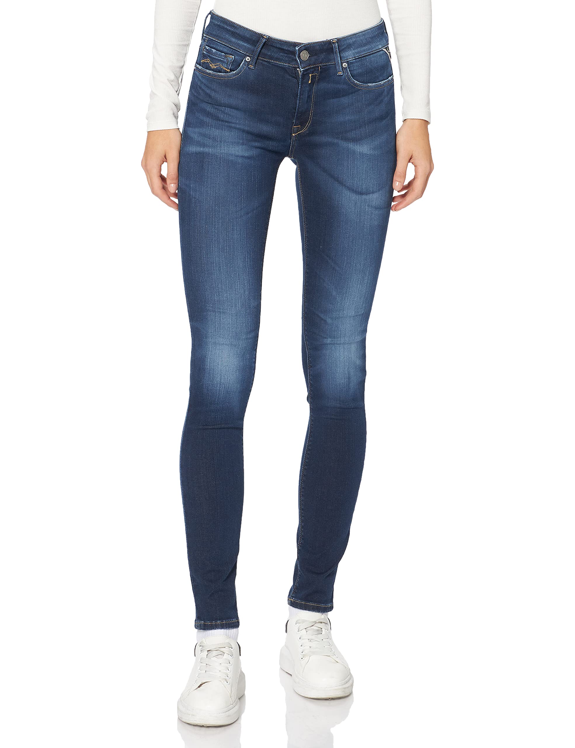 Jeans Skinny Donna Replay New Luz Hyper Bio, Denim Elasticizzato, Blu Used, Chiusura Con Bottone E Cerniera - 2