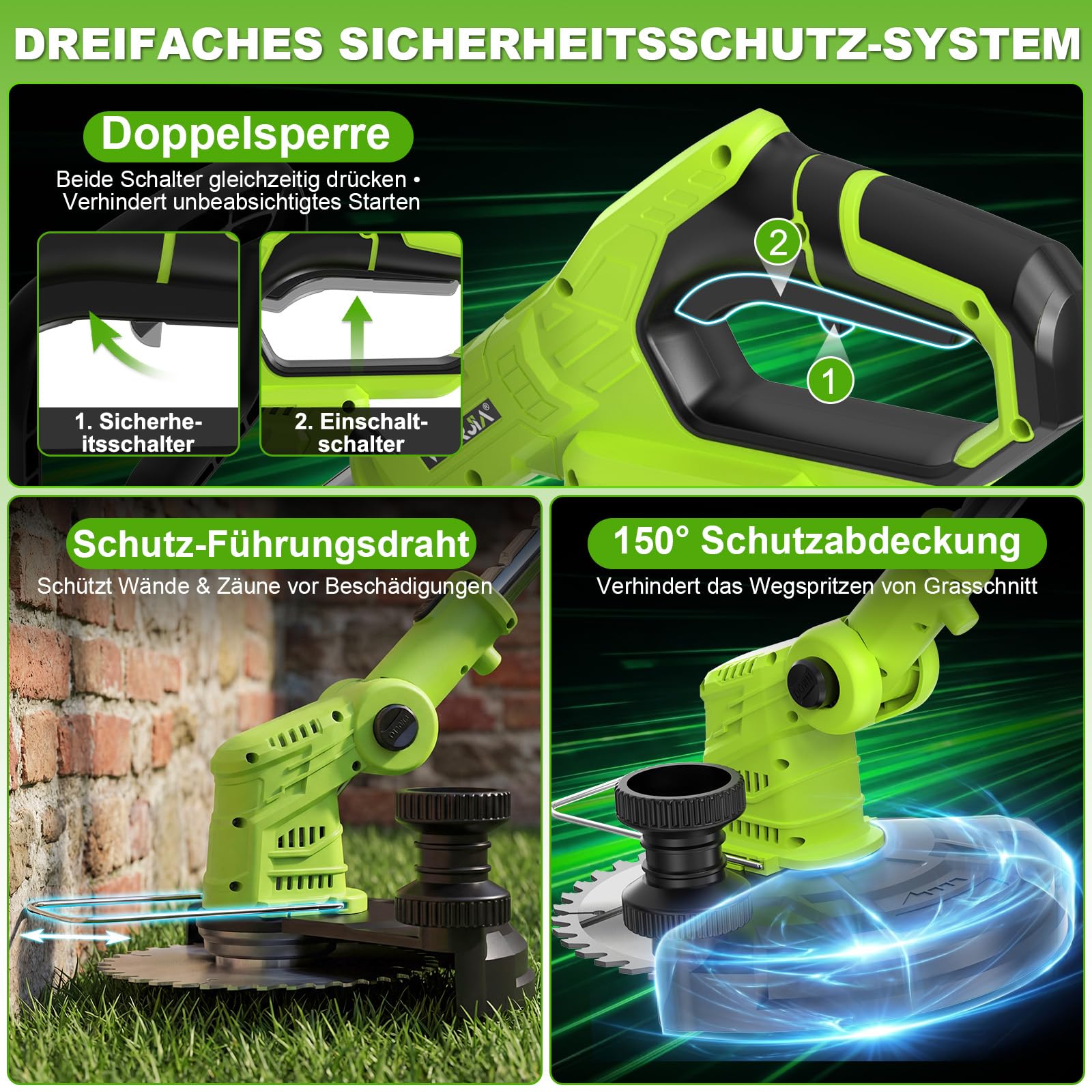 VOERJIA Desbrozadora a Batería 21V 850W, Cortabordes Eléctrico con Pantalla LCD, 2 Baterías 2.0Ah y Ruedas Laterales, Rotofil Potente 4-en-1 para Perfilado de Bordes y Jardines (Versión Pro) - 5