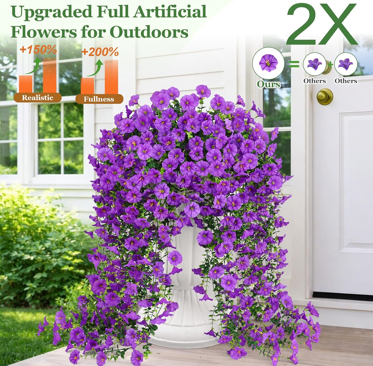 Artificial Flowers for Outdoors, Fake Hanging Flowers for Decoration, UV Resistant Artificial Outdoor Plants, 4 Pcs Artificial Petunias for Outdoors Garden Patio Porch Yard Decoration, Purple