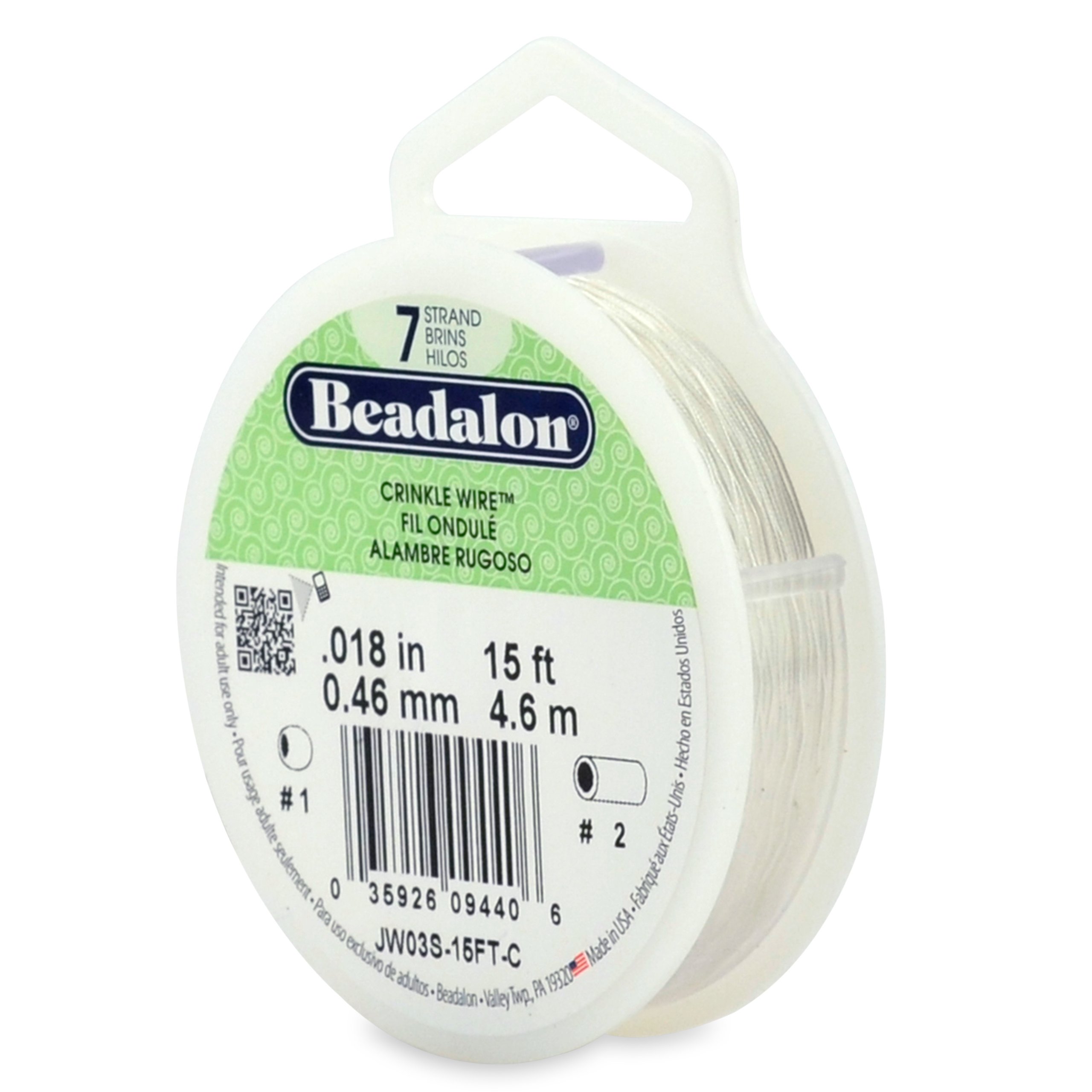 Beadalon 0.46 mm Diameter 4.6 m Reel 7 Strand Crinkle Wire, Silver