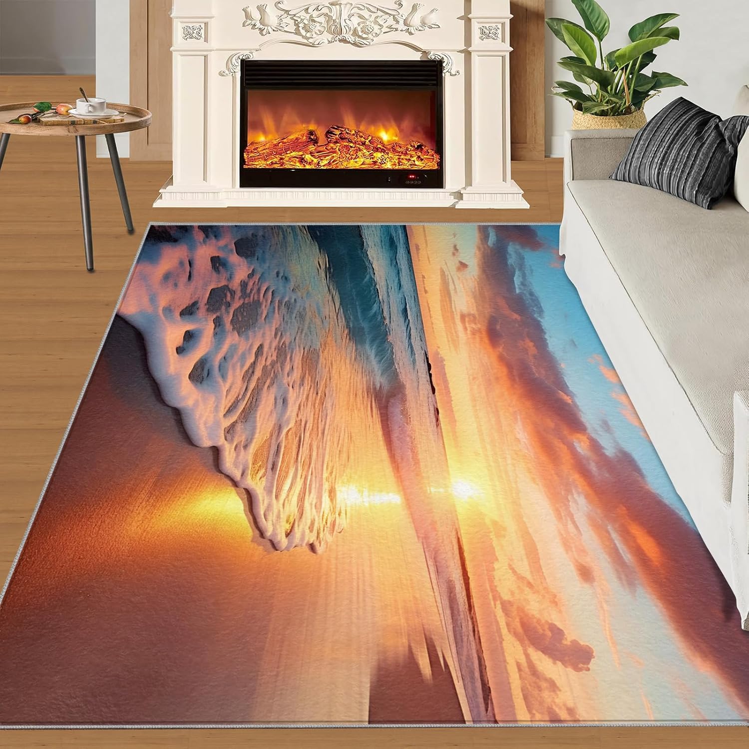 Summer Beach Area Rug 5x6 - Nature Beachy Scene Area Rugs for Kitchen, Tropical Hawaii Bedroom Area Rug Kids Low Pile Rug for Indoor Outdoor Hardwood Floors Home Decor