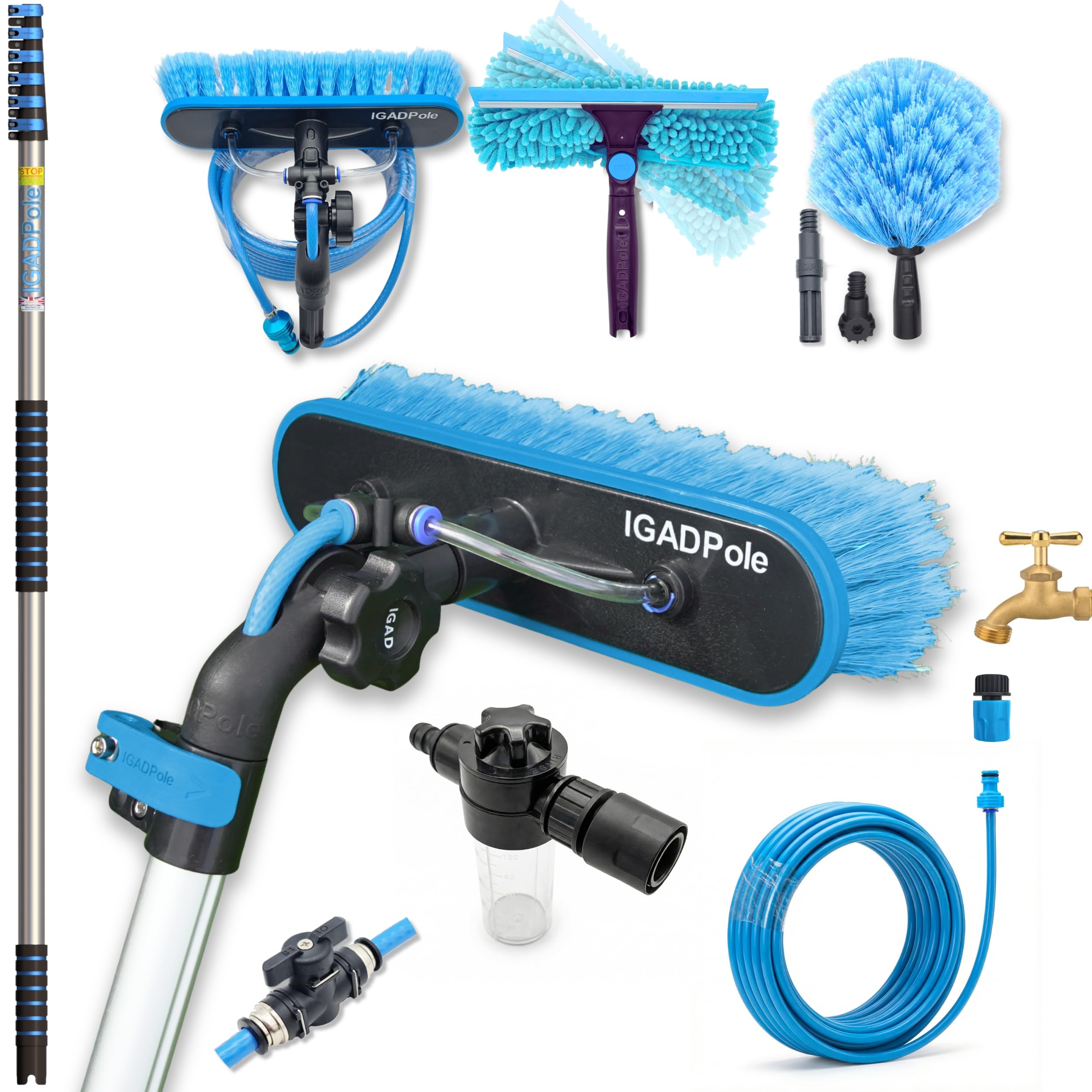 Igadpole 30Ft9M Washing KitWater-Fed BrushCobweb Duster And 10In25Cm Squeegee And Soap DispenserWindow Cleaning Pole from B&Q