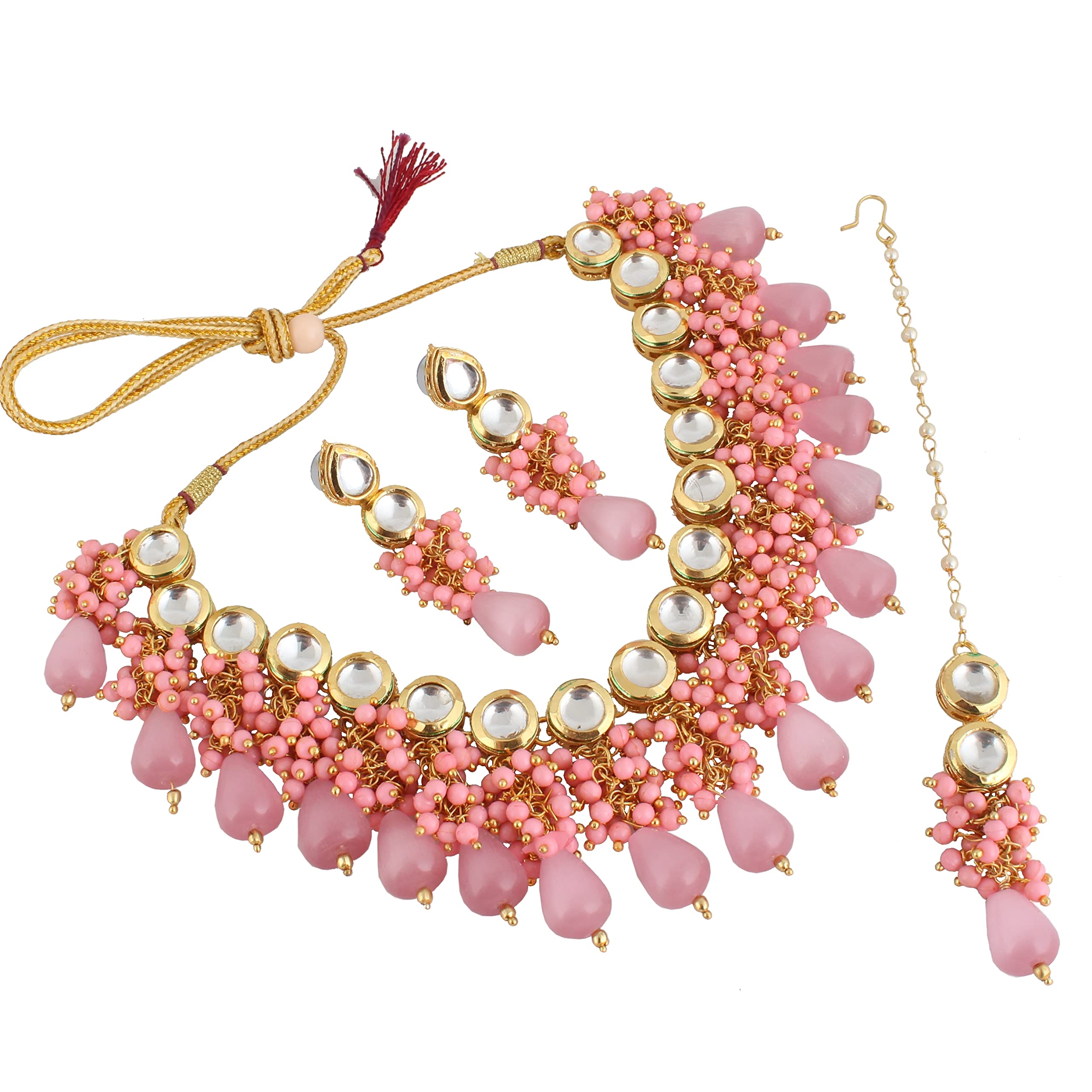 LUCKY JEWELLERY Back Meenakari 18k Gold Plated Pink Color Tika Earring Combo Jewellery Set Uncut Kundan Big Faux Kundan Dibbi Kundan Choker Necklace Set for Girls & Women (B0BFHRHXHJ) Amazon Price History, Amazon Price Tracker