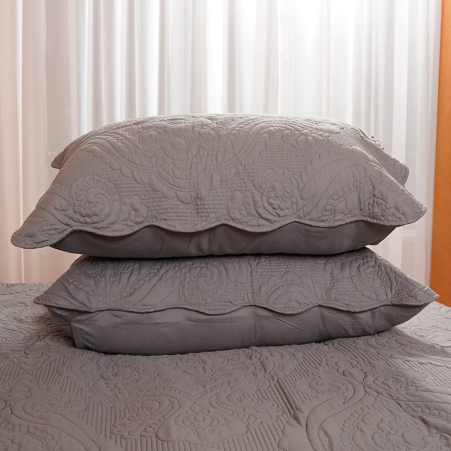 BOSOWOS Quilted Pillow Shams Set of 2, Decorative Microfiber Standard Bed Pillow Shams, Soft Breathable Pillow Covers with Envelope Closure (Grey, 2Pcs:20 x 26inch) - Image 5