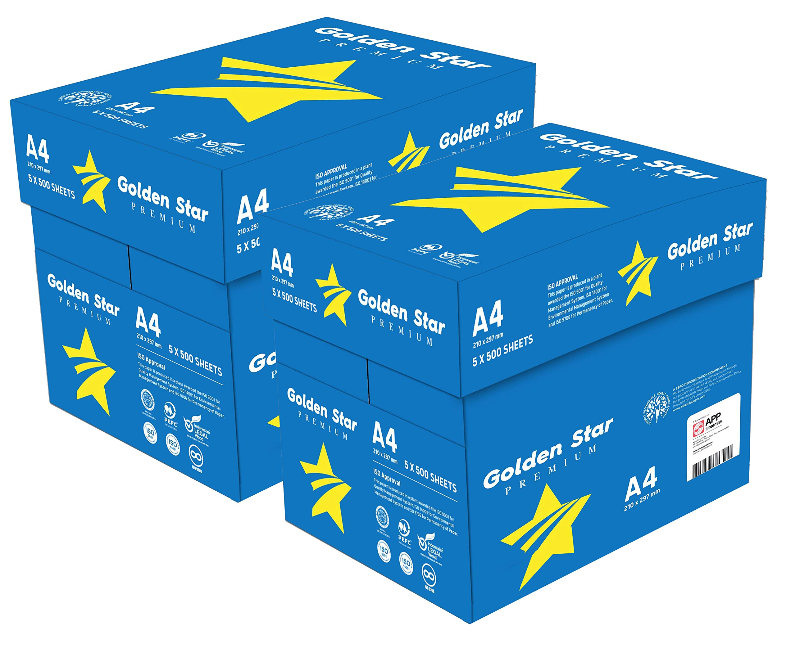 Golden Star Carta Premium per ufficio, Formato A4, 75 gr, Confezione da 10 risme da 500 Fogli