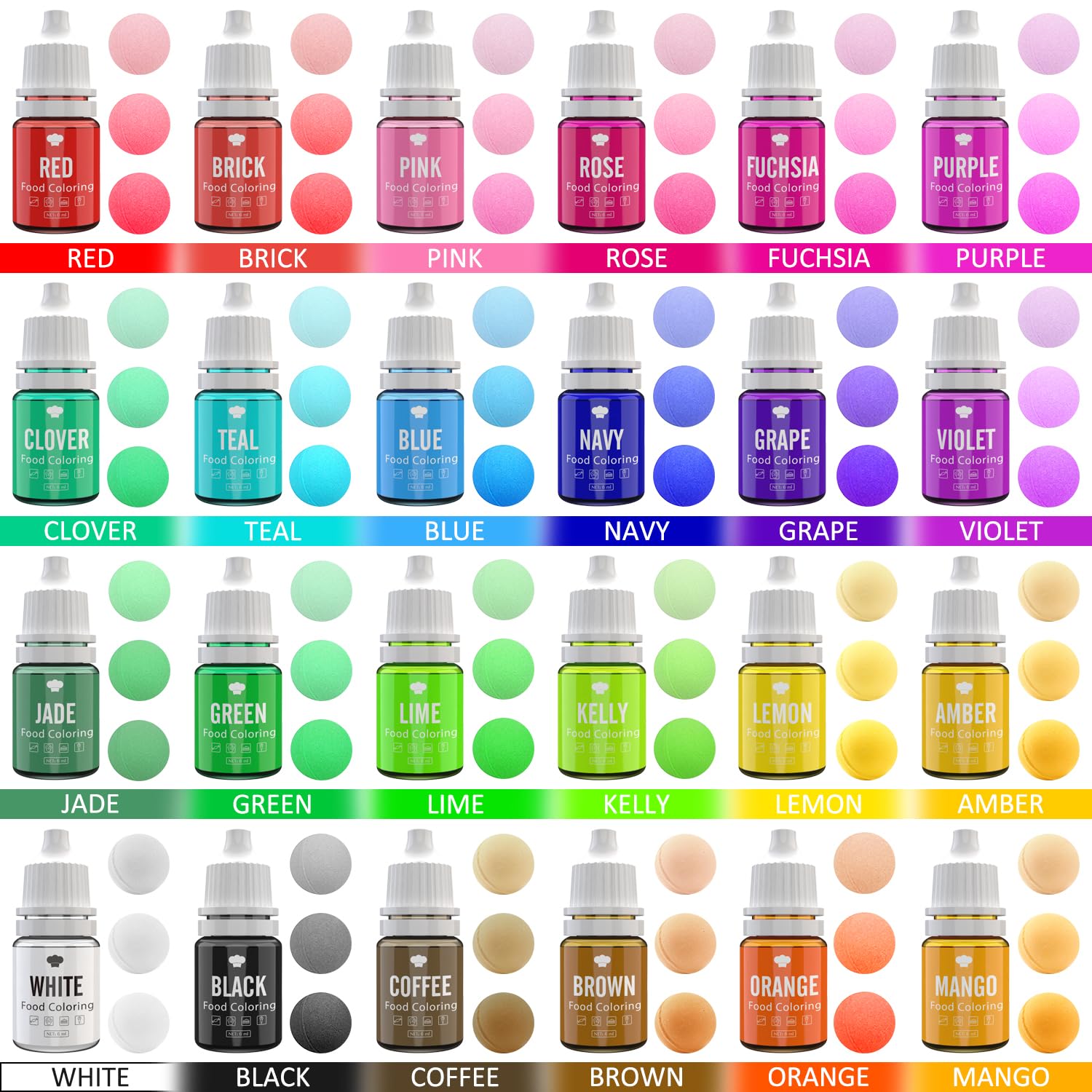 Colorante Alimentario 24 Colores - Food Colouring Alto Concentrado para Pasteles, Galletas, Bebidas