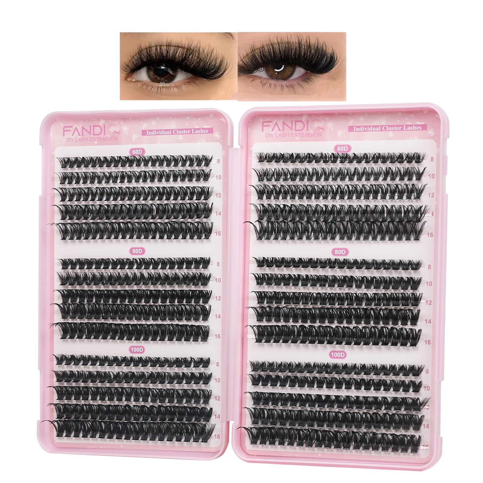 Russian Natural lash & cluster 600PCS D Curl False Eyelashes 8-16mm DIY Lash Extension Fluffy for Beginners (60D+80D+100D)