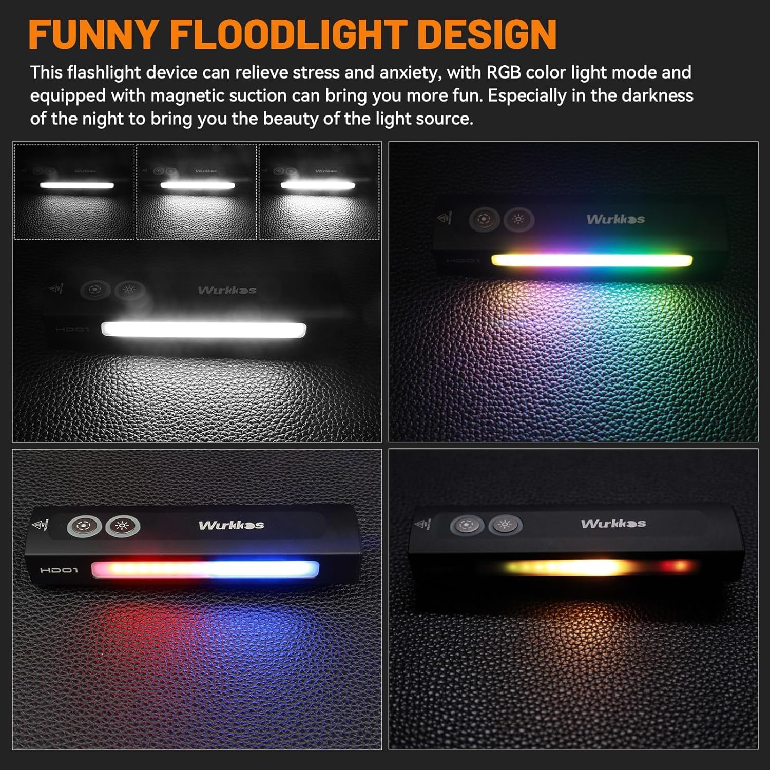 Wurkkos HD01 z akumulatorem, zielone światło, główna dioda LED do światła białego z bocznym światłem RGB, latarka przenośna o mocy 1200 lumenów z magnesem (Czarny-HD01)
