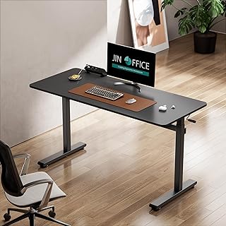 JIN OFFICE Nova Manual Height Adjustable Desk | Sit Stand Desk with Stability Crossbar| Standing Desk| Ergonomic Table for Price In India