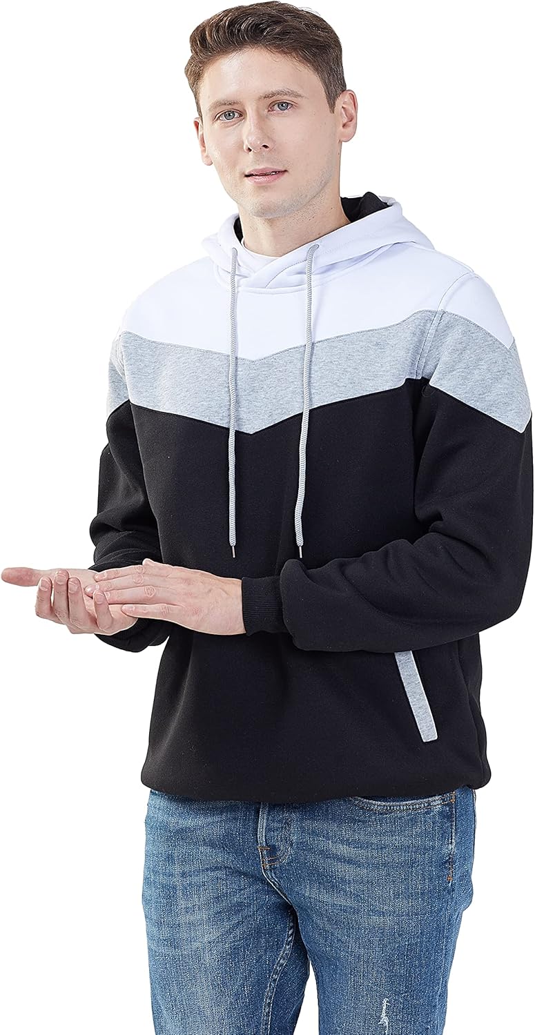 MOONCOLOUR Men's Fashion Novelty Color Block Hoodies Long Sleeve Fleece Hooded Pullover Sweatshirts with Pockets - Image 3