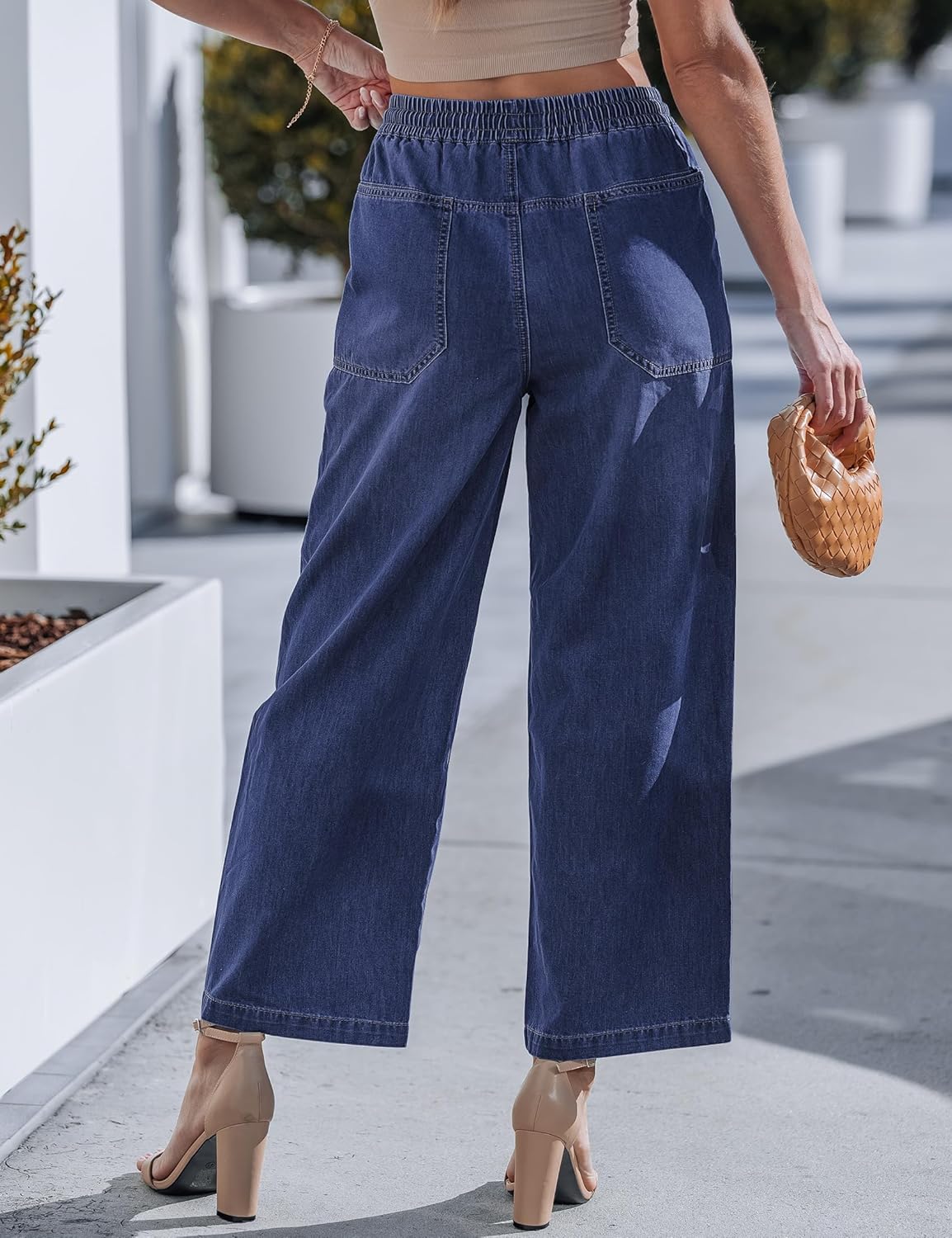 luvamia Wide Leg Jeans for Women Trendy High Waisted Pull On Elastic Waist Drawstring Ankle Length Denim Trouser Pants - Image 2