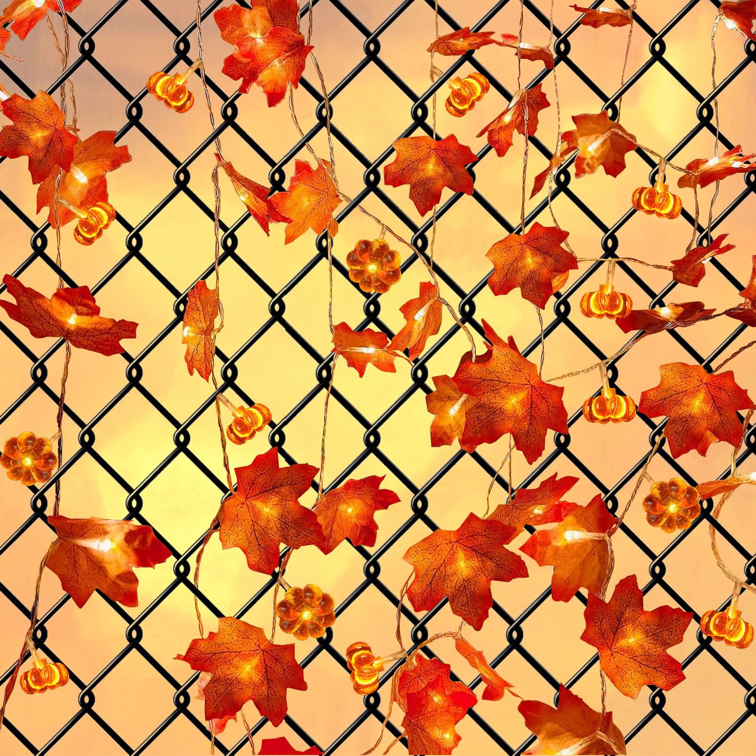 KOBOKO Herbst Lichterkette 3m Mit 20 LED - Kürbis & Ahornblätter Deko Für Halloween & Erntedank