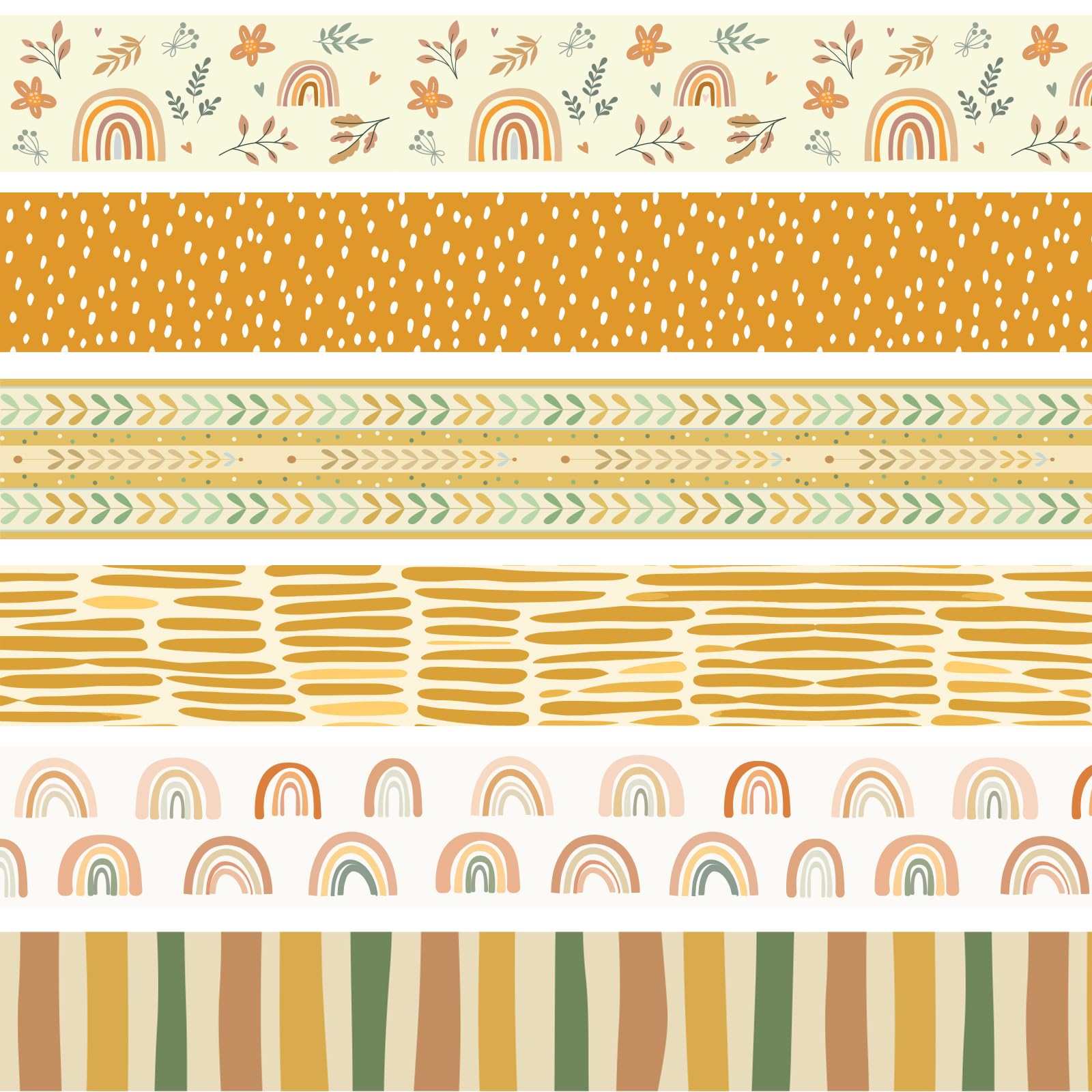 VABAMNA Boho Bulletin Board Borders, 84Ft Boho Rainbow Flower Leaf Bulletin Board Trims for Back to School Office Chalkboard Classroom Door Wall