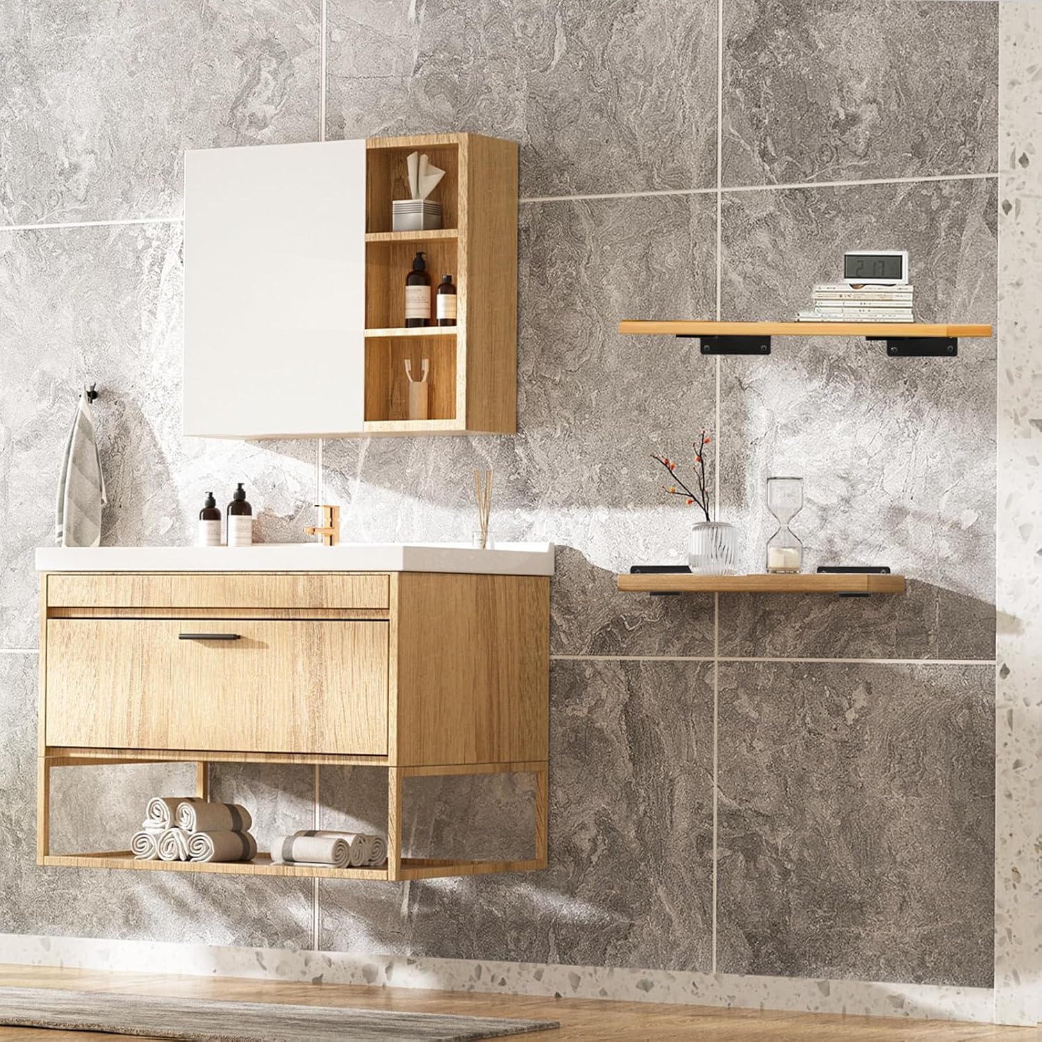 CONNOO Heavy Duty Floating Shelf Brackets, 6 Inch Hidden Metal L Brackets for Shelves Support, Rustic Industrial Farmhouse Shelf Brackets with Complete Mounting Hardware