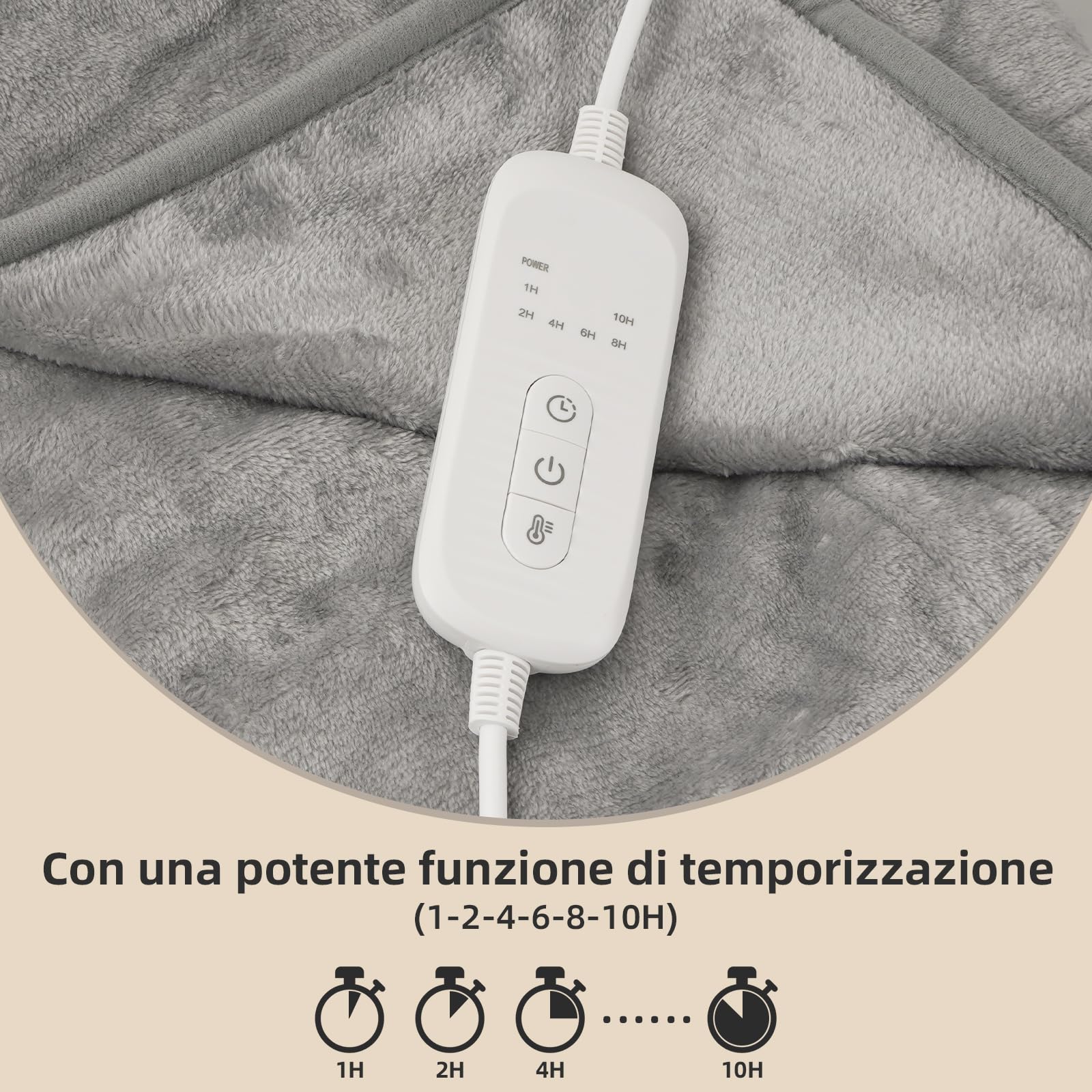 Coperta Elettrica Bifacciale in Flanella Adatta per 1-2 persone, 160 x 130 cm, con Timer da 1 a 10 Ore, 9 Impostazioni di Temperatura, Riscaldamento Rapido e Protezione dal Surriscaldamento.