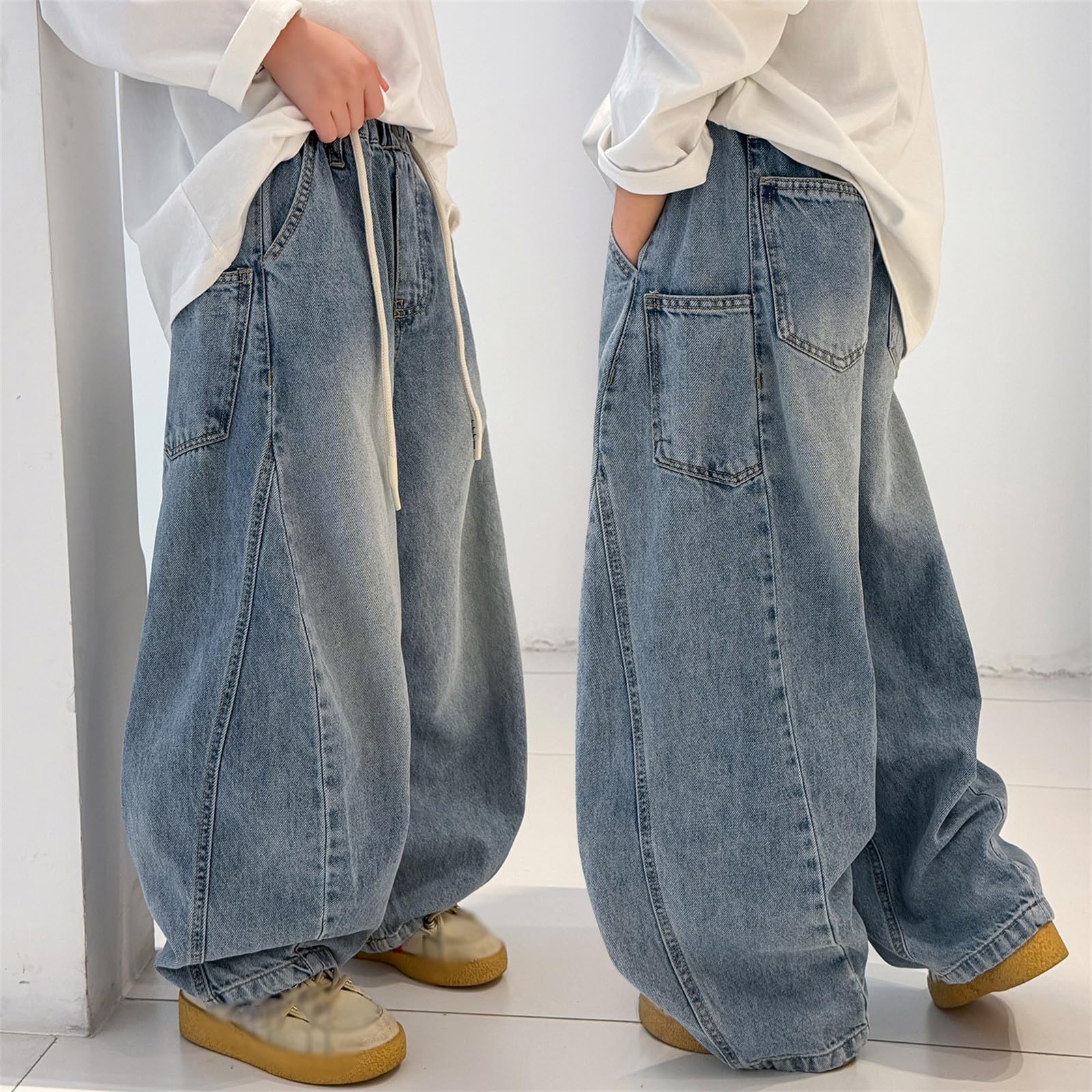 Vaqueros Niño Pantalones Chandal Pierna Ancha Jeans Cintura Elástica