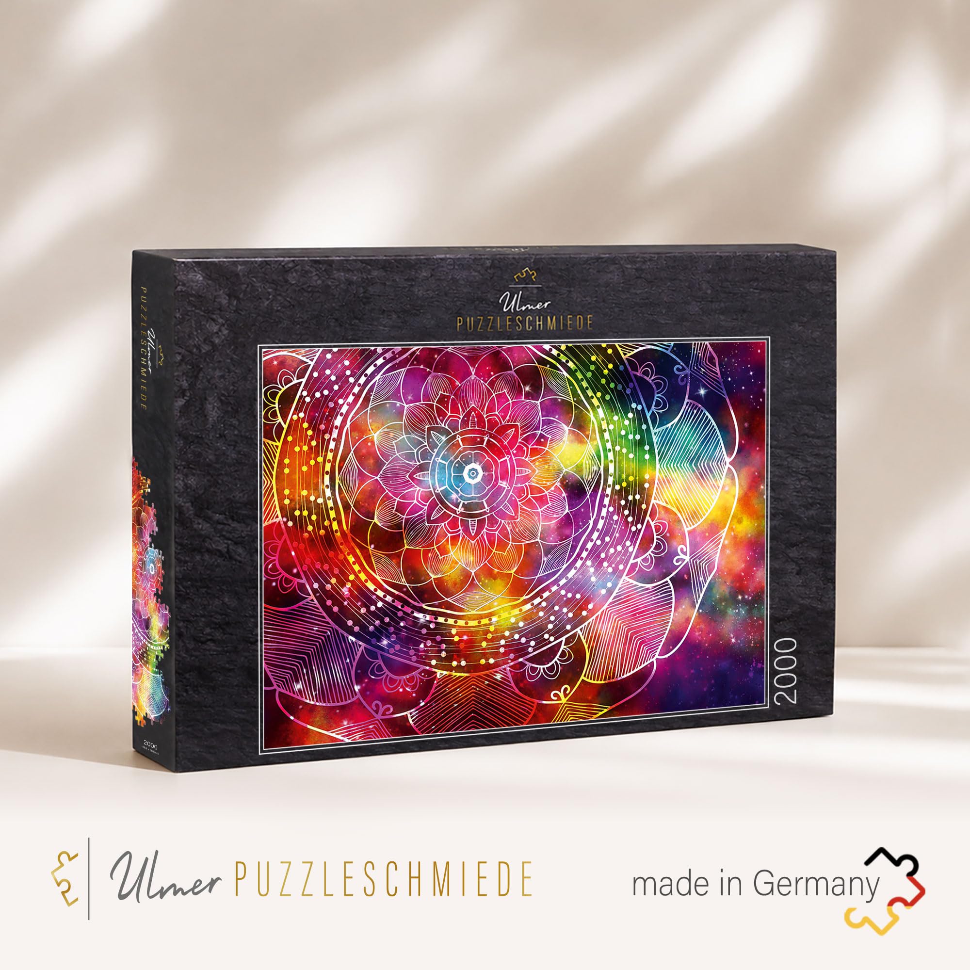 Ulmer Puzzleschmiede - Puzzle "Kolorowa mandala" – klasyczne puzzle 2000 elementów – kolorowa mandala jako puzzle z delikatnym geometrycznym wzorem linii – efektowne puzzle dla dorosłych