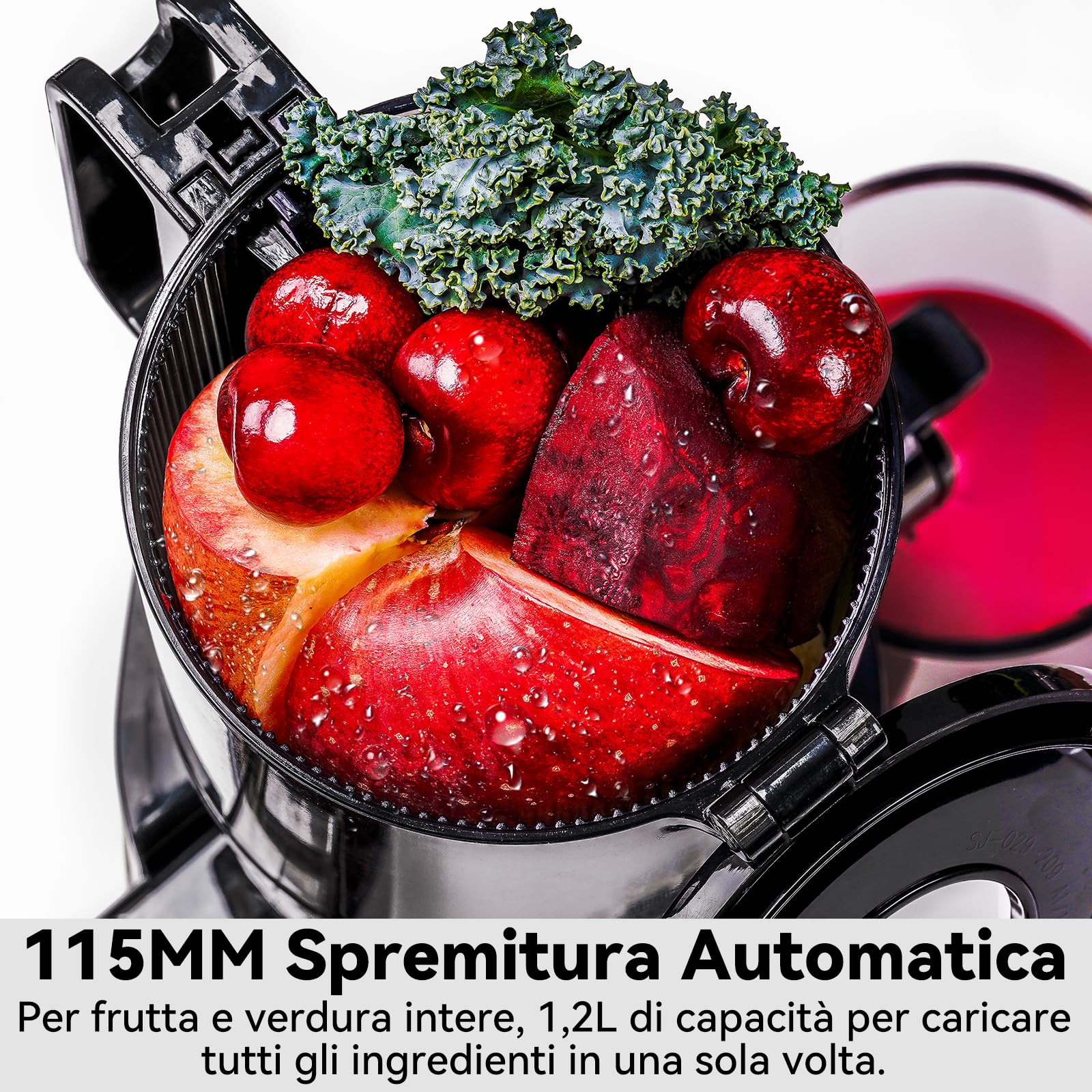 Pulizia Veloce Estrattore Automatico, 115mm Senza Preparazione Estrattore di Frutta e Verdura Intera, LINKchef Estrattore di Succo, Facile da Pulire, 1.2L 200w Nero