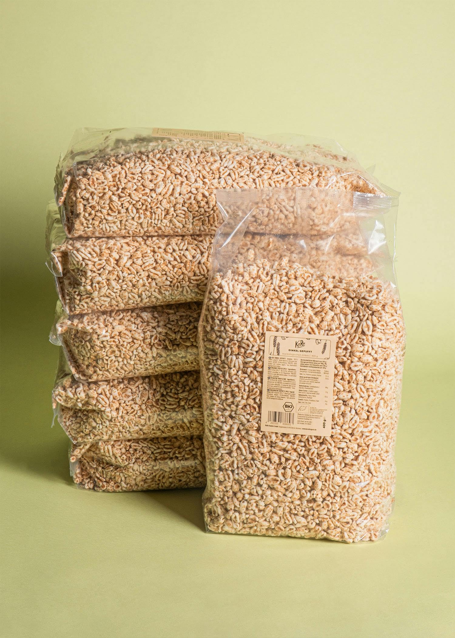 KoRo - Farro soffiato bio 6 x 400 g - Senza zuccheri aggiunti - 100% bio e vegan - Cereali soffiati senza additivi - Nel latte o come base per barrette e porridge