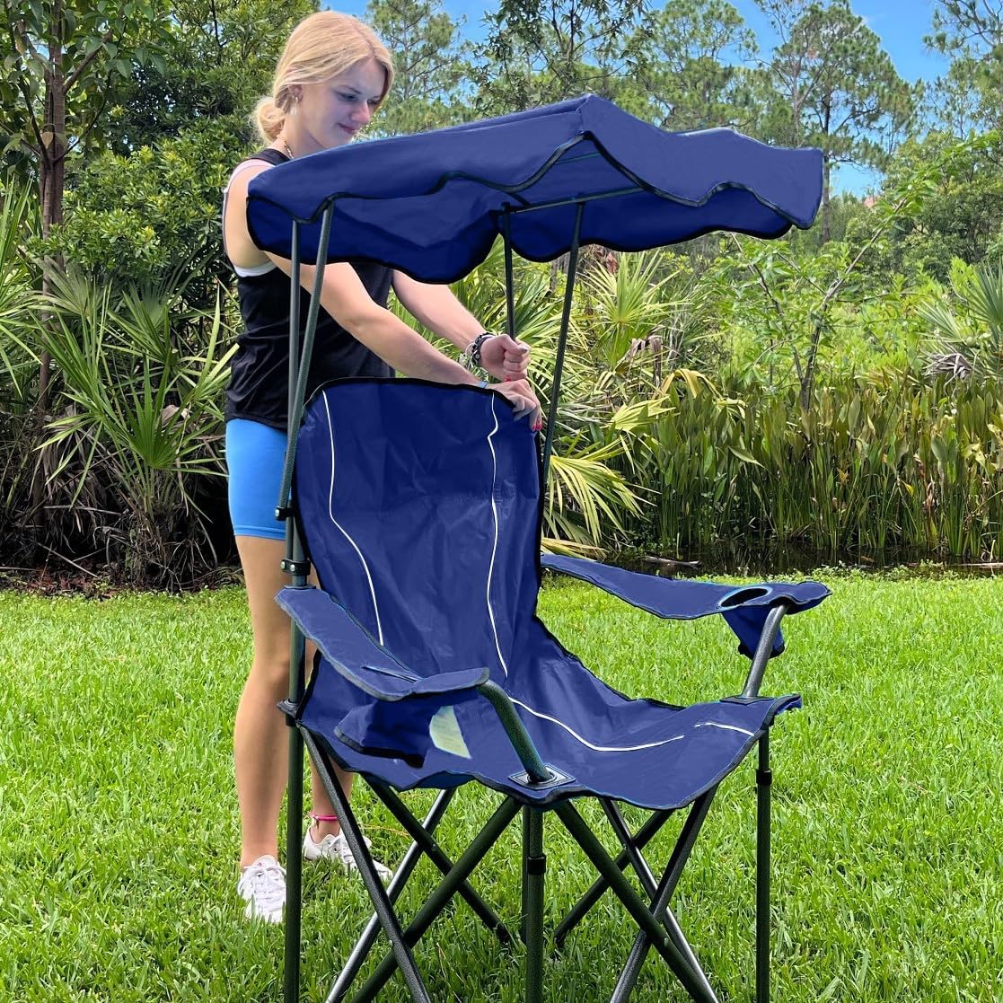 LET'S CAMP Camp Chair with Shade Canopy Folding Camping Recliner Chair with