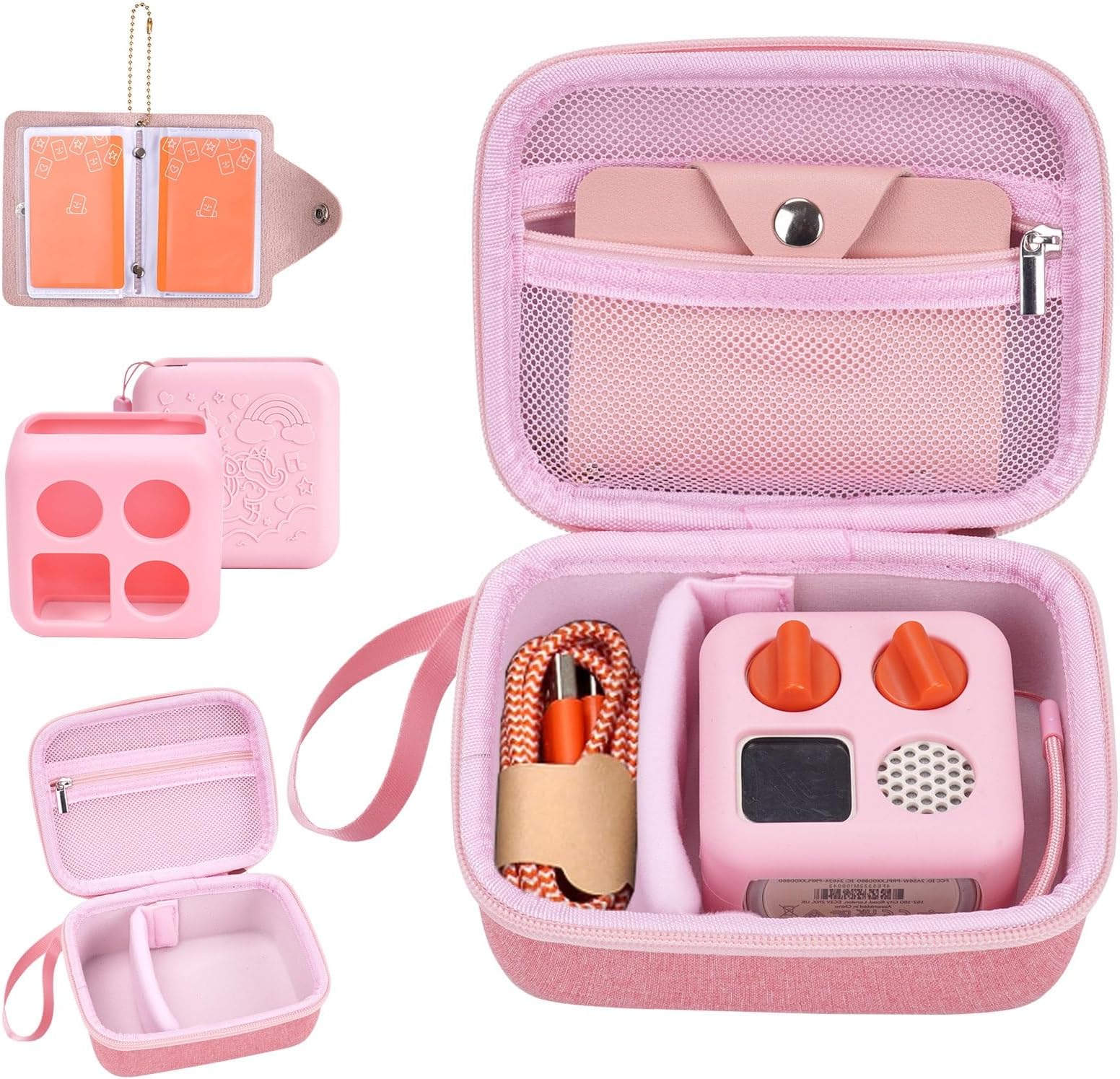 YouKnow Hard Case and Silicone Cover for Yoto Mini Player, Kids Audio Music Accessory with Card Case Holder for up to 10 Cards (Pink)