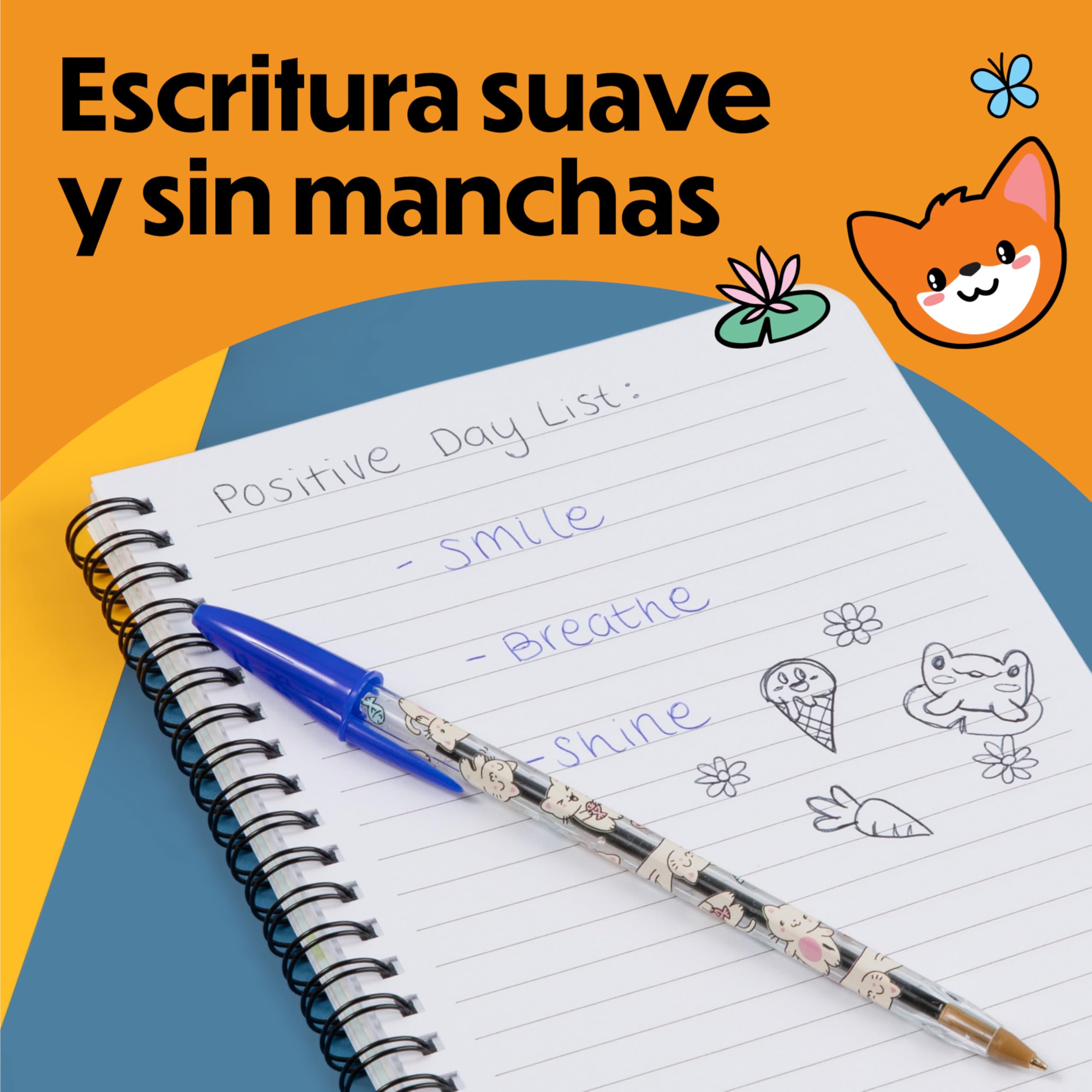 BIC Cristal Decors Kawaii Bolígrafos de Punta Media (1,00 mm), Tinta Azul y Negra - Diseños Kawaii Surtidos, Pack de 8 — view 2