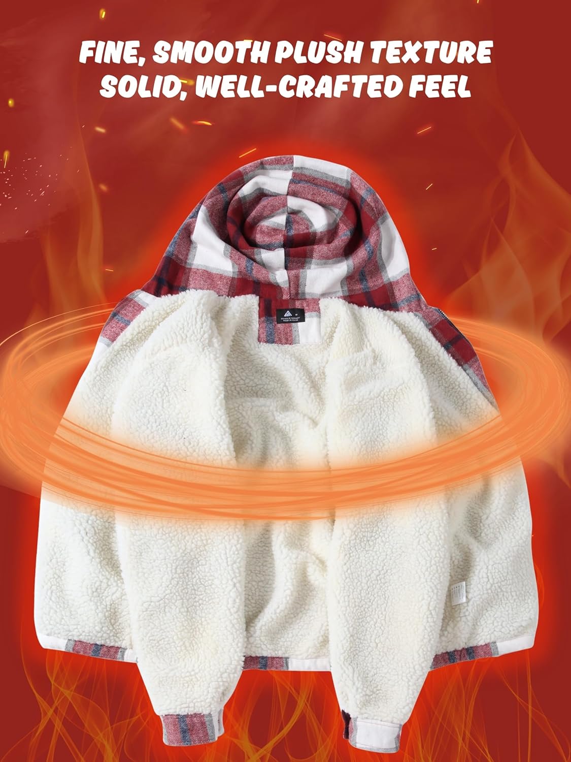 Mens Flannel Hoodie Jacket Fleece Lined Flannel Shirt Plaid Zip Up Sherpa Hooded Sweatshirt Warm Winter Coat - Image 3