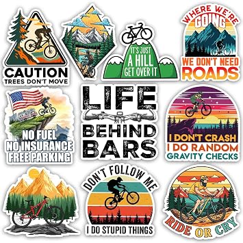 TODOLIA 10Pcs-3in Mountain Biking Sticker Pack, Funny Outdoor Hiking Adventure Camping Sticker, Mountain Biking Gift for Biker, Decoration for Bike Laptop Tablet Water Bottle Helmet Car Vehicles