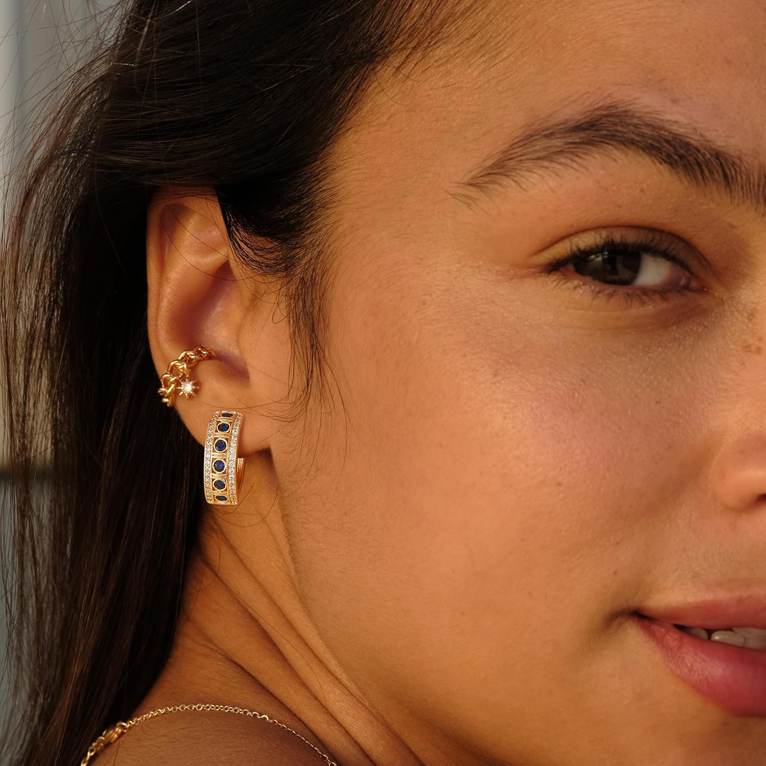 VACRONA Gold Hoop Earrings for Women | 14K Gold Plated 925 Sterling Silver Posts Blue CZ Red Cubic Zirconia Lightweight Trendy Huggie Hoops Earrings Gifts - Image 4