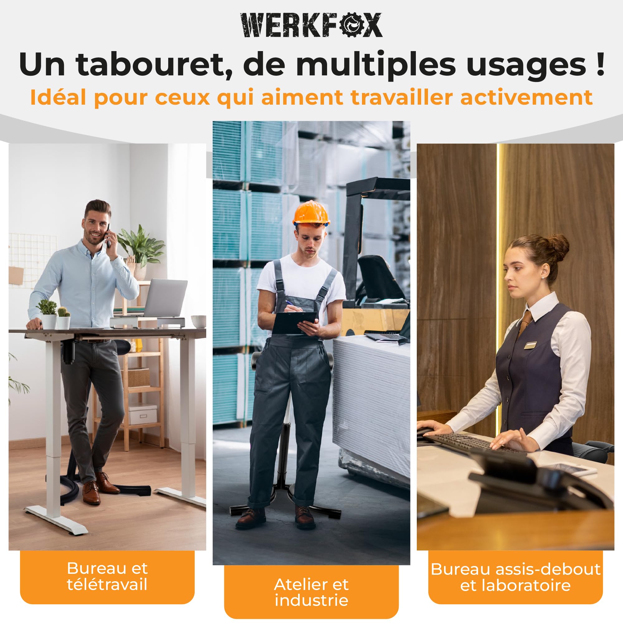 Tabouret Ergonomique Réglable en Hauteur - Confort Absolu pour Bureau et Atelier - Siège Assis Debout Dynamique et Robuste - Améliorez Votre Posture au Travail sans Effort - Noir