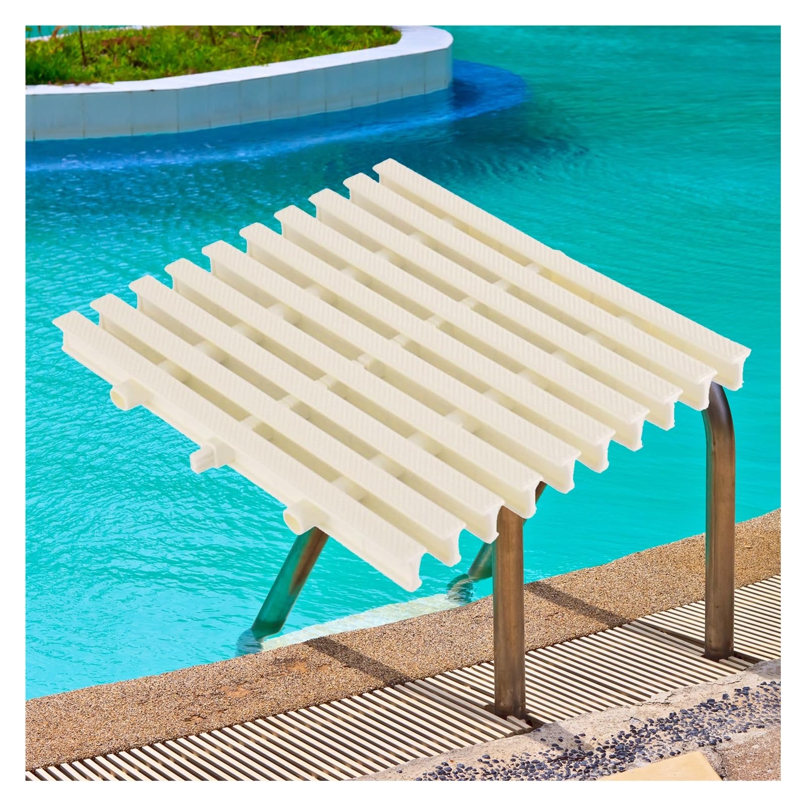 Griglie per piscine, griglia resistente per piscine – Griglia di drenaggio a canale da 20 cm, griglia flessibile per troppopieno, beige, 1 pezzo – Soluzione di drenaggio per piscine resistente
