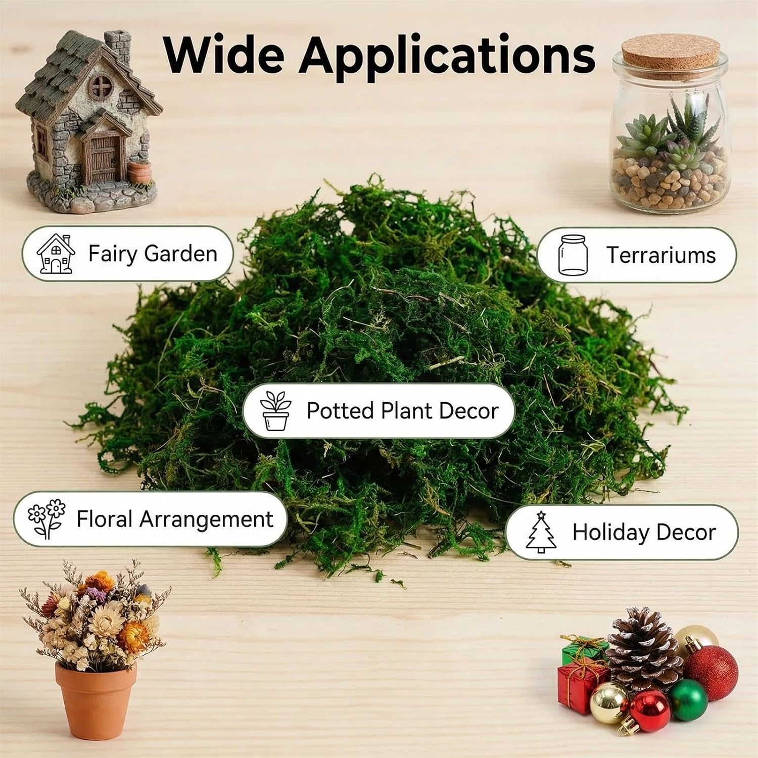 Artificial Moss, Fake Green Moss for Fairy Garden, Crafts, DIY Terrariums, Floral Arrangements, Waterproof Colorfast Moss Decor for Indoor Plants, Reusable, Green, 3.52 Oz