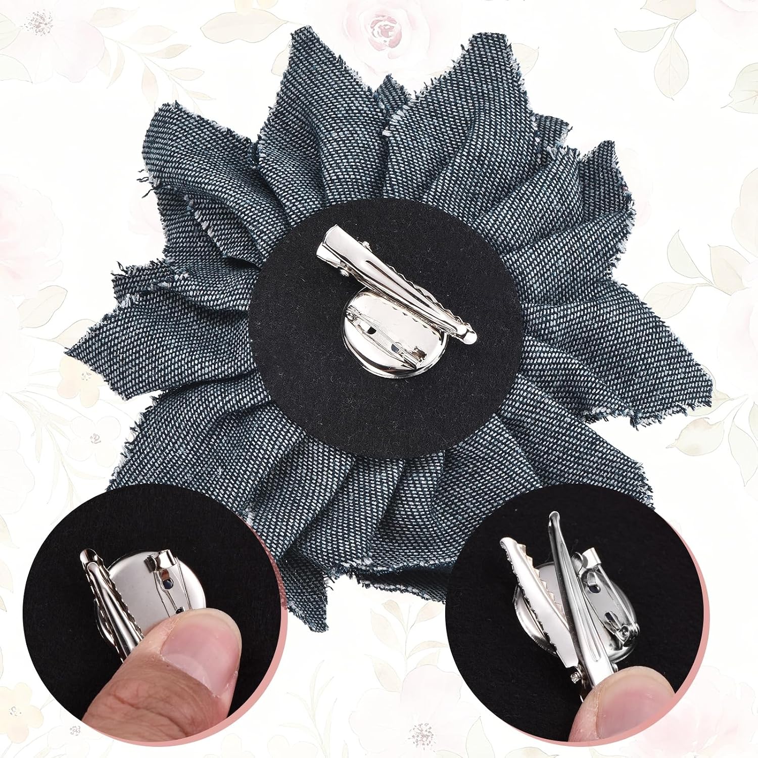 PATIKIL Denim Fabric Flower Brooch, Large Big Brooch Fashion Handmade Cloth Rose Flower Lapel Pins Tip Edge for Clothing Hair