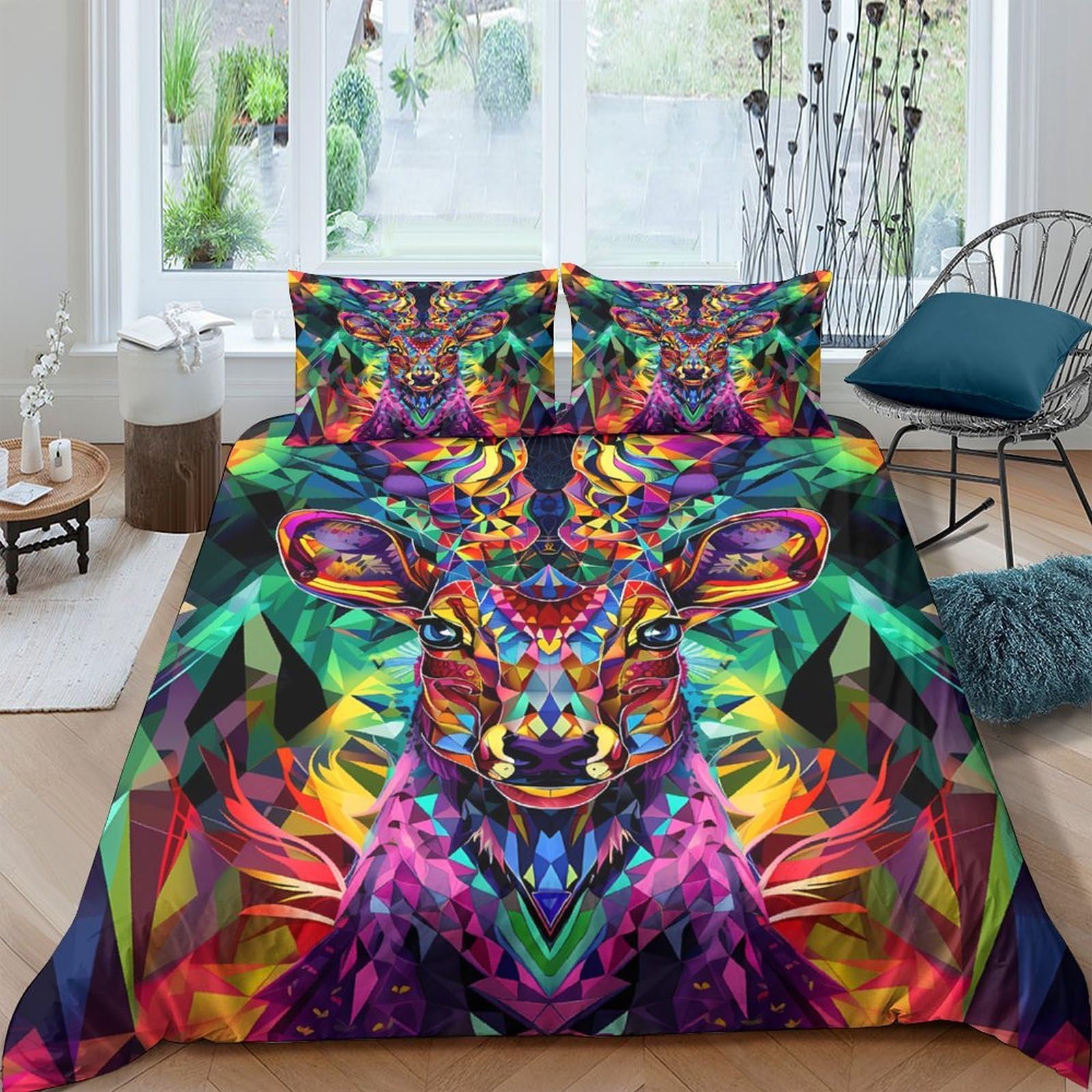 Ctjqhvkz Style-2 3D Printed Vibrant Deer Fitted Sheet Microfiber Anti-Slip Mattress Cover For Bedroom Dorm Artistic Decor Easy Care Single（135X200cm）