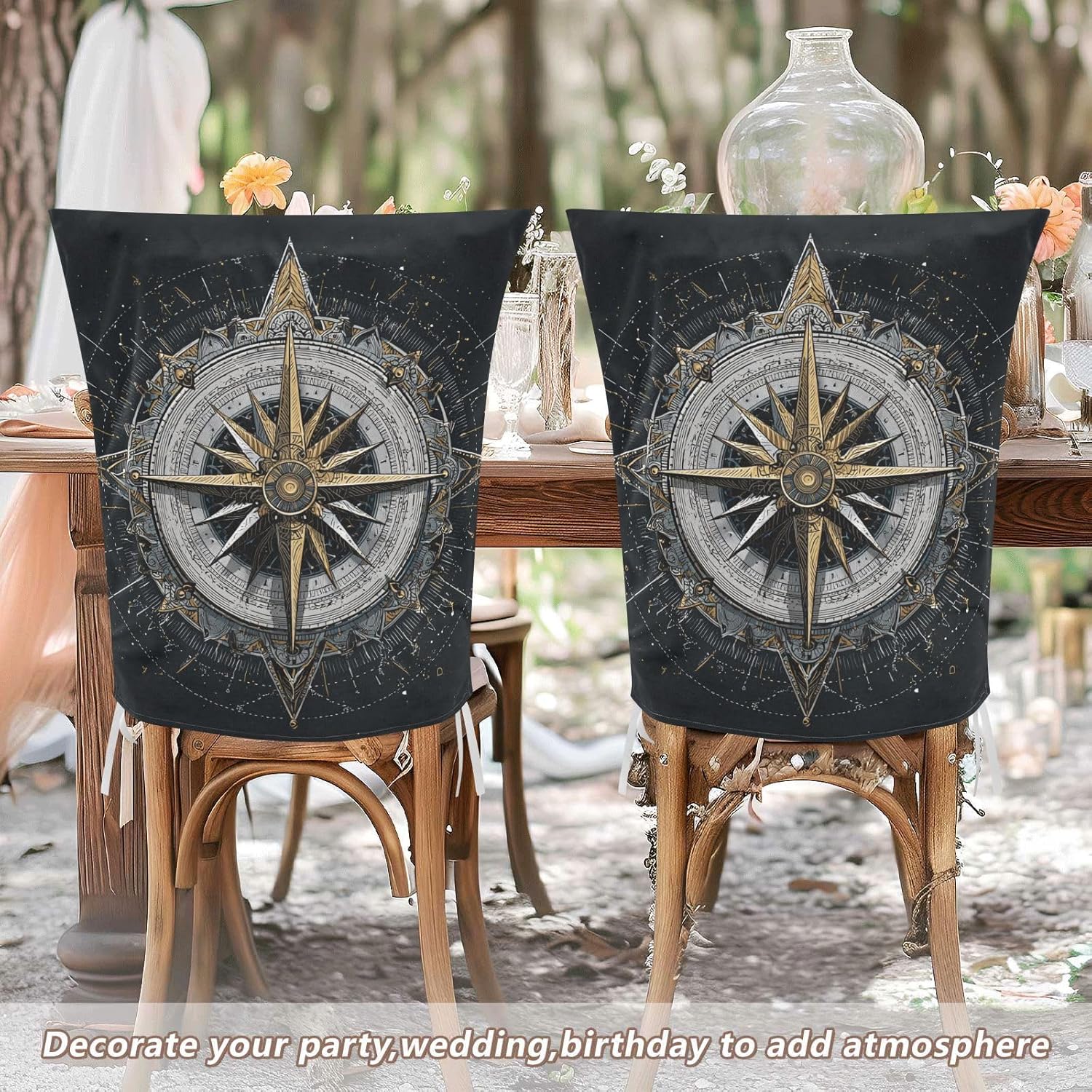 ALAZA Vintage Compasses Chair Back Cover Set of 6, Washable Reusable Removable Chair Slipcovers Decorative Chair Cover for Home Kitchen Wedding Party